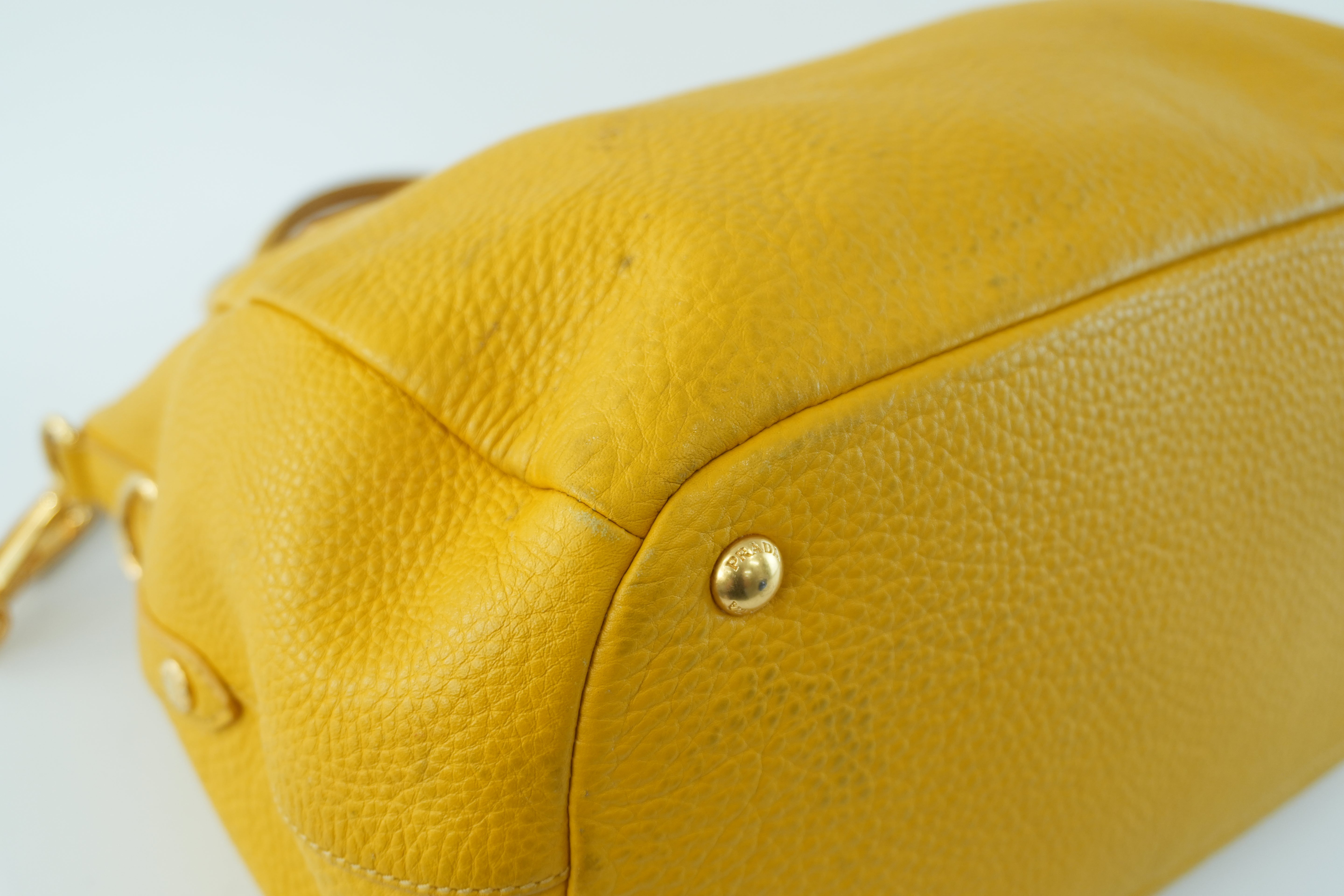 Prada Leather Two Way Shoulder Bag Yellow Used