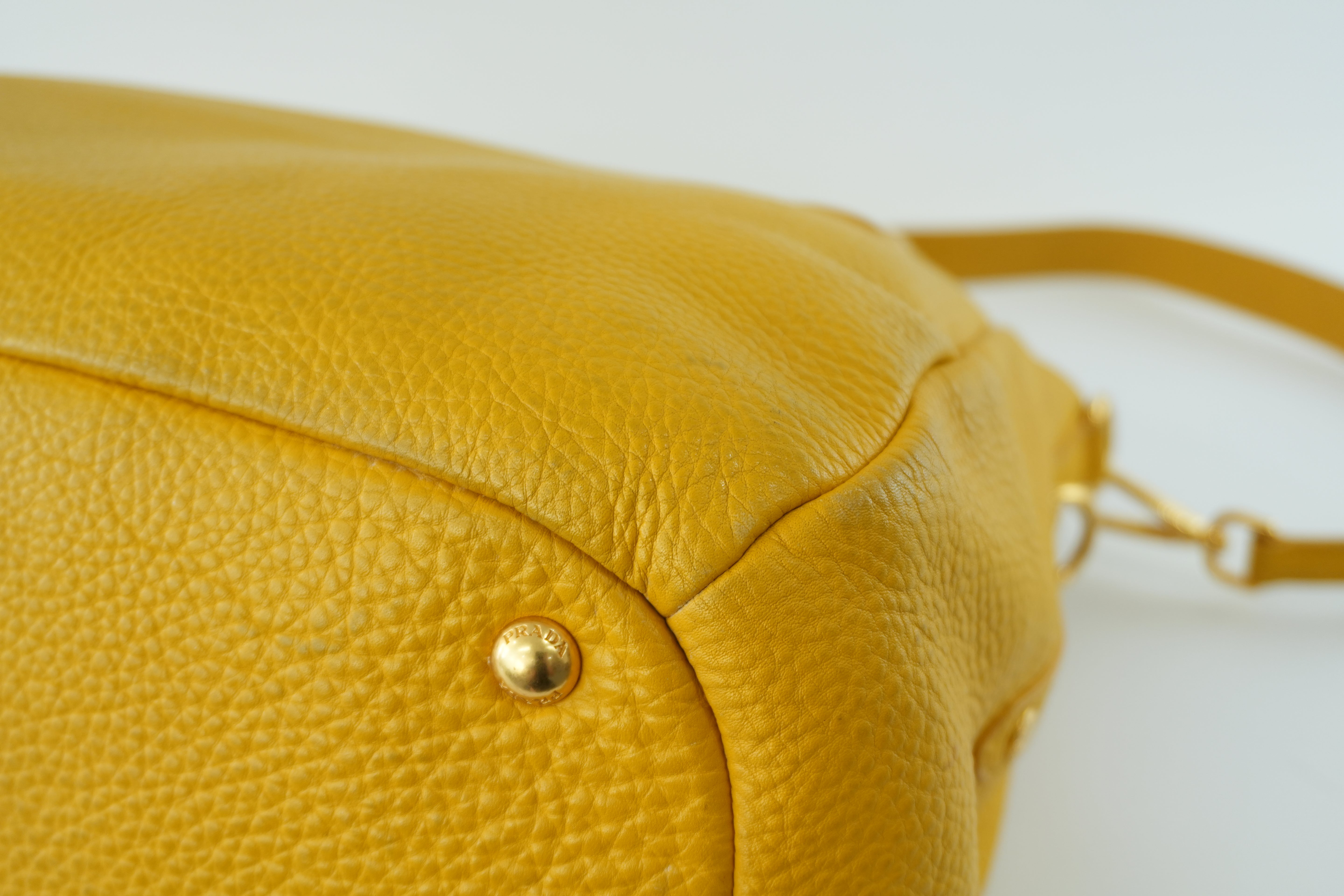 Prada Leather Two Way Shoulder Bag Yellow Used