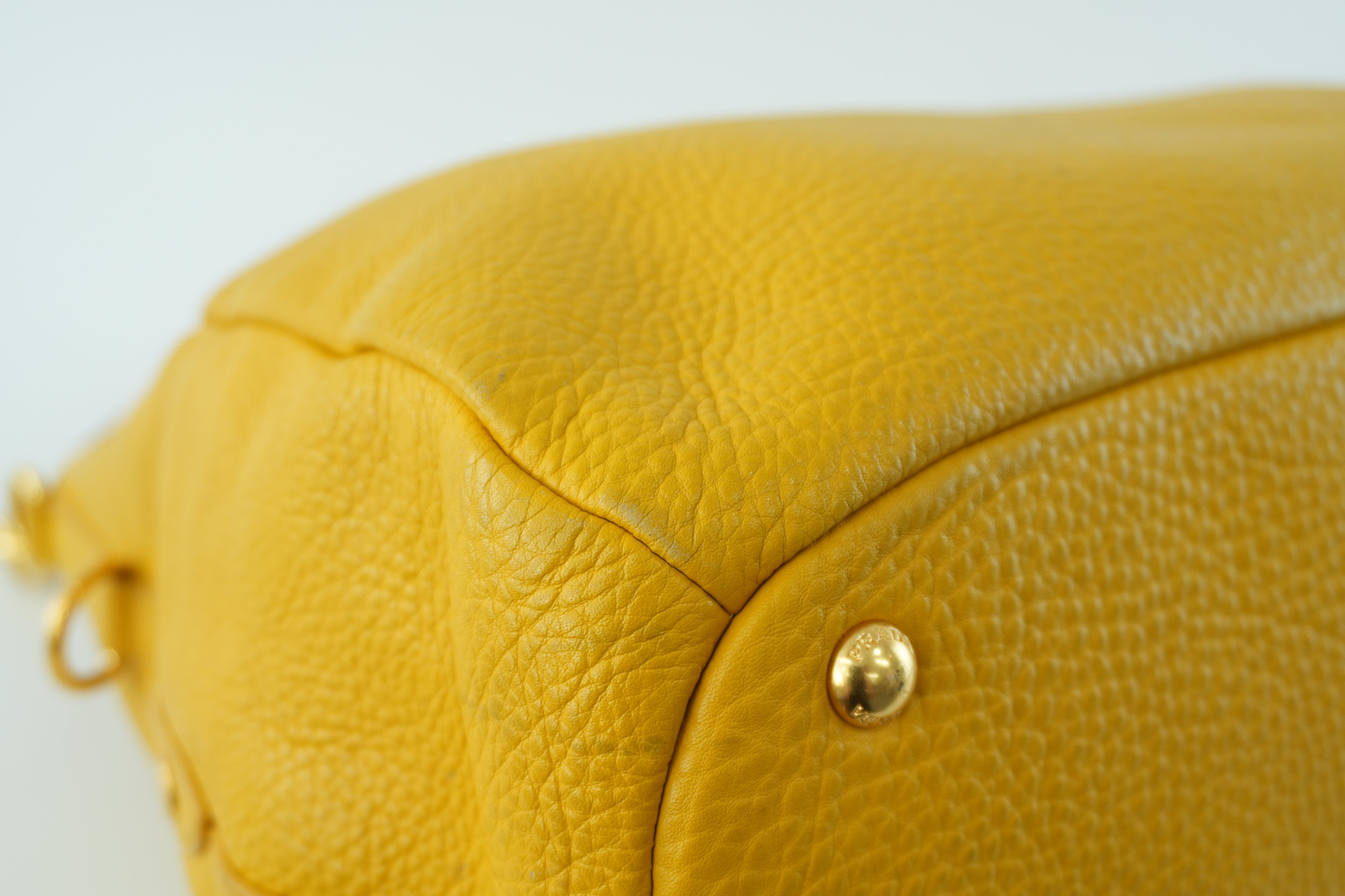 Prada Leather Two Way Shoulder Bag Yellow Used