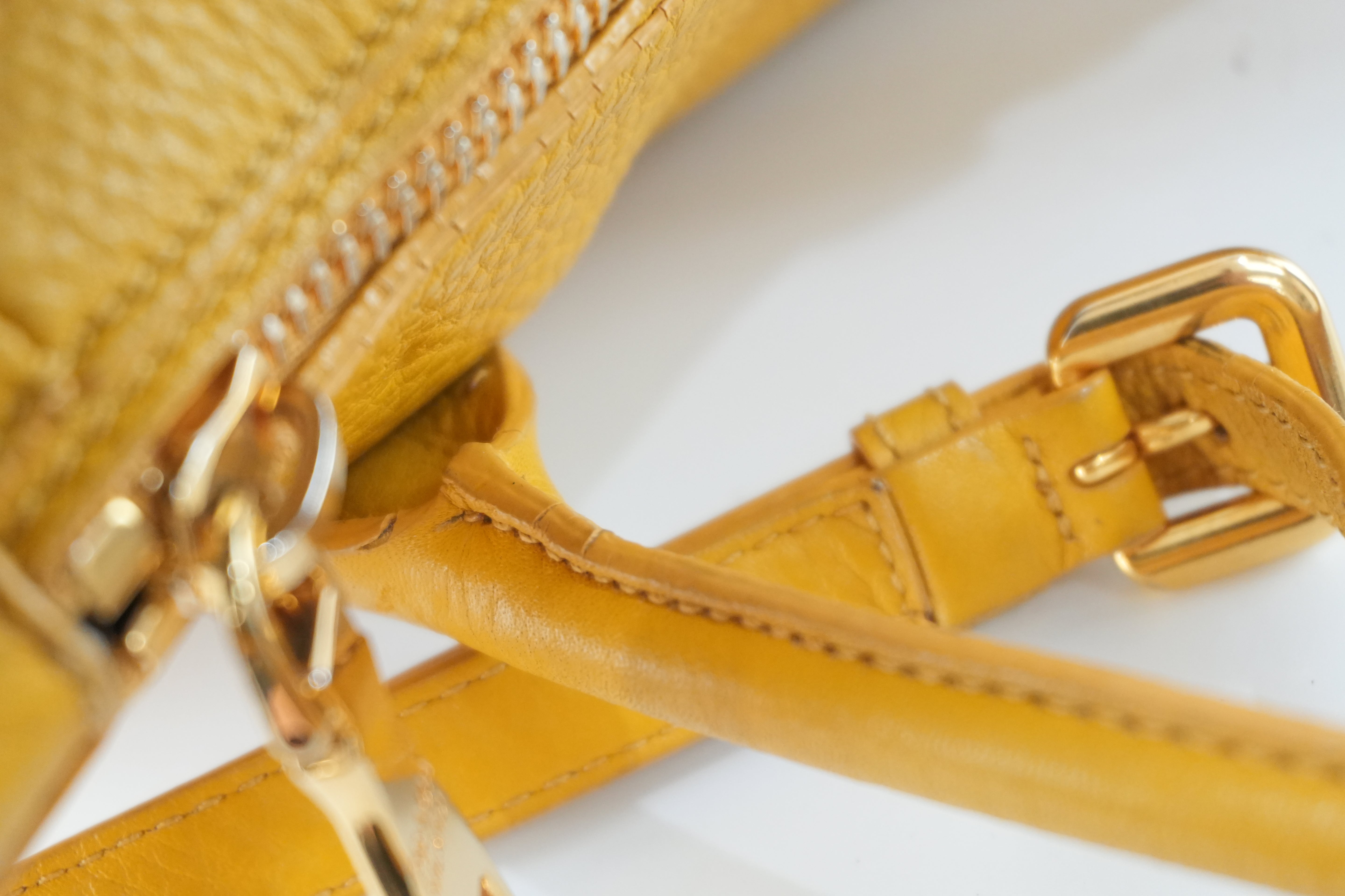 Prada Leather Two Way Shoulder Bag Yellow Used