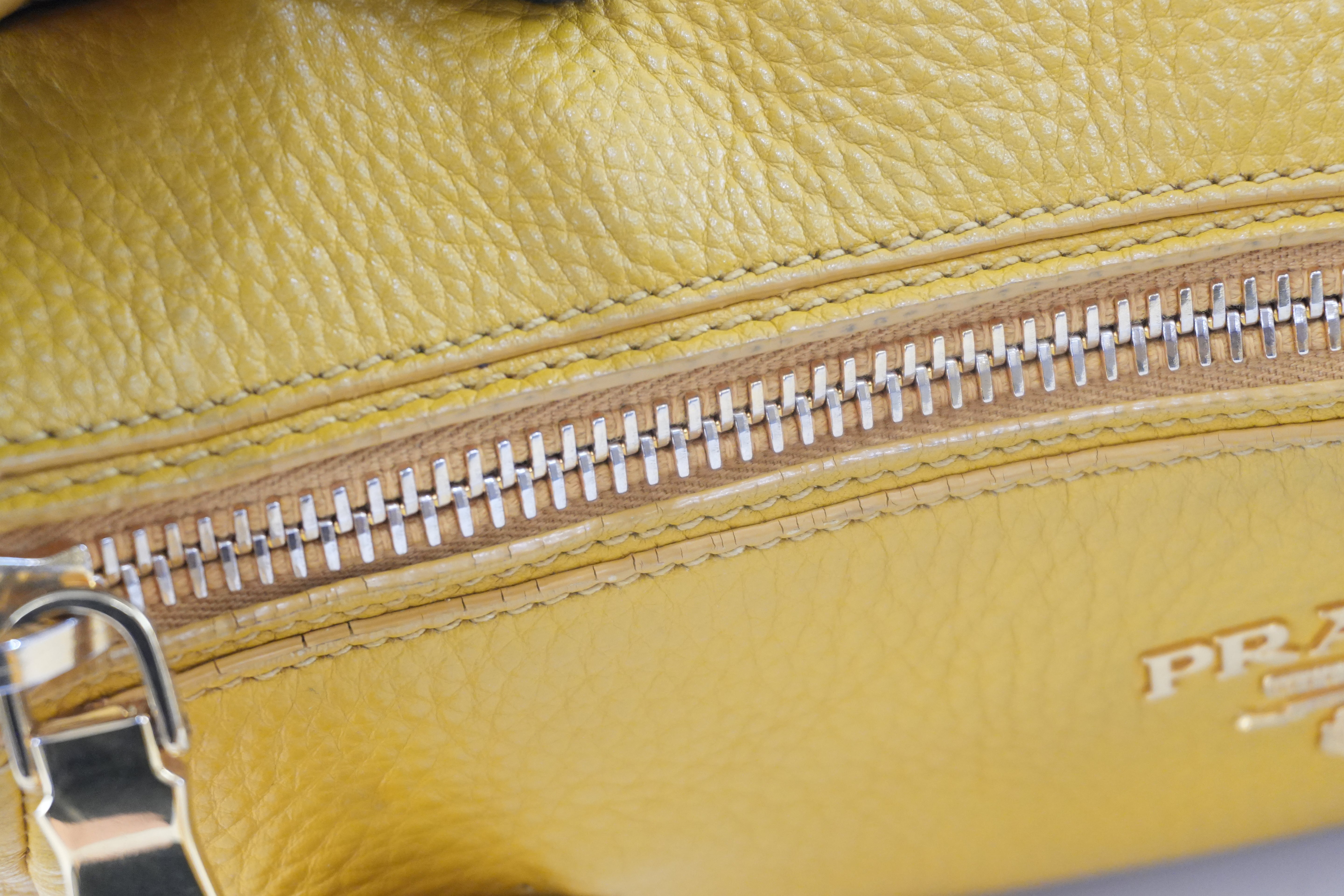 Prada Leather Two Way Shoulder Bag Yellow Used