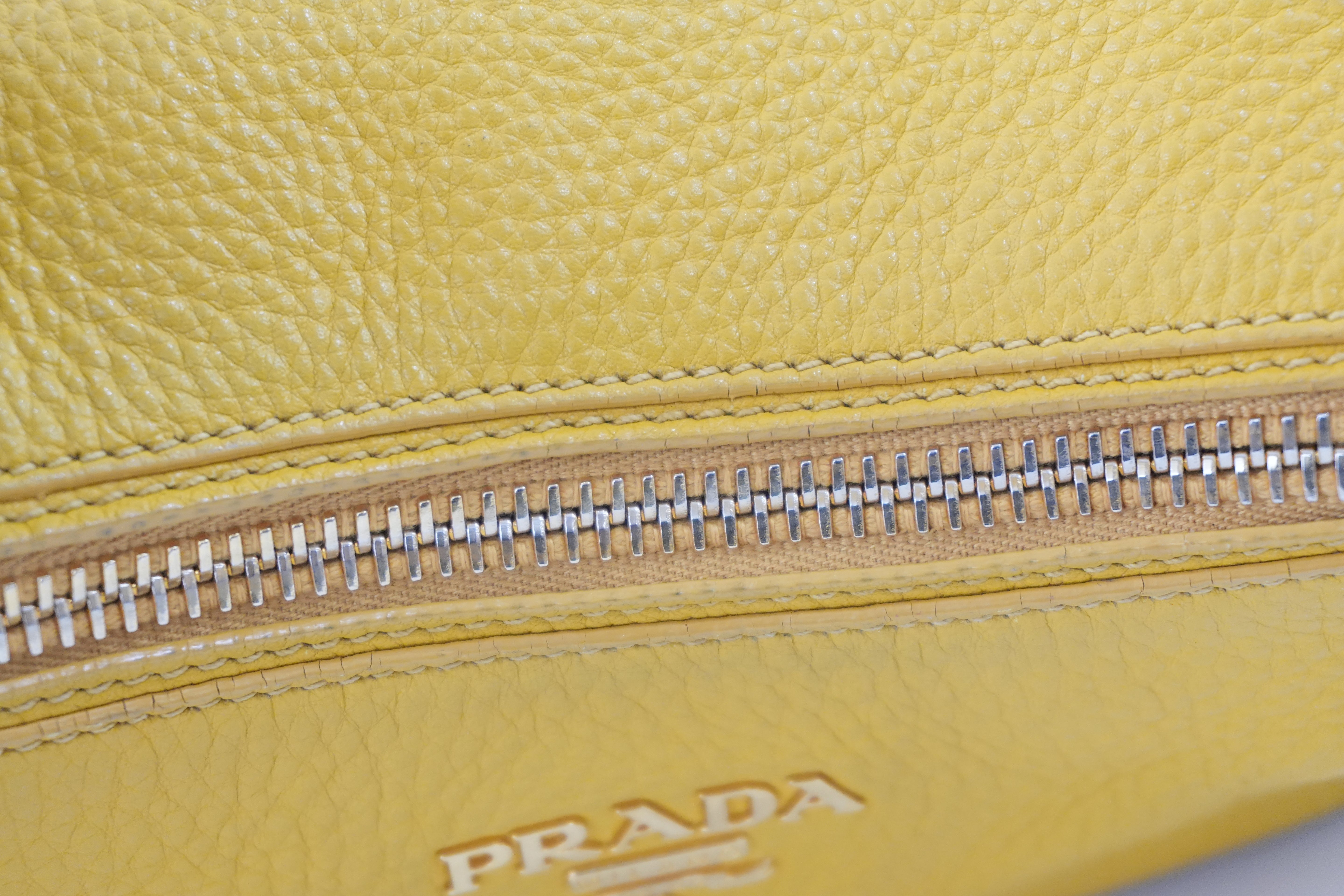 Prada Leather Two Way Shoulder Bag Yellow Used