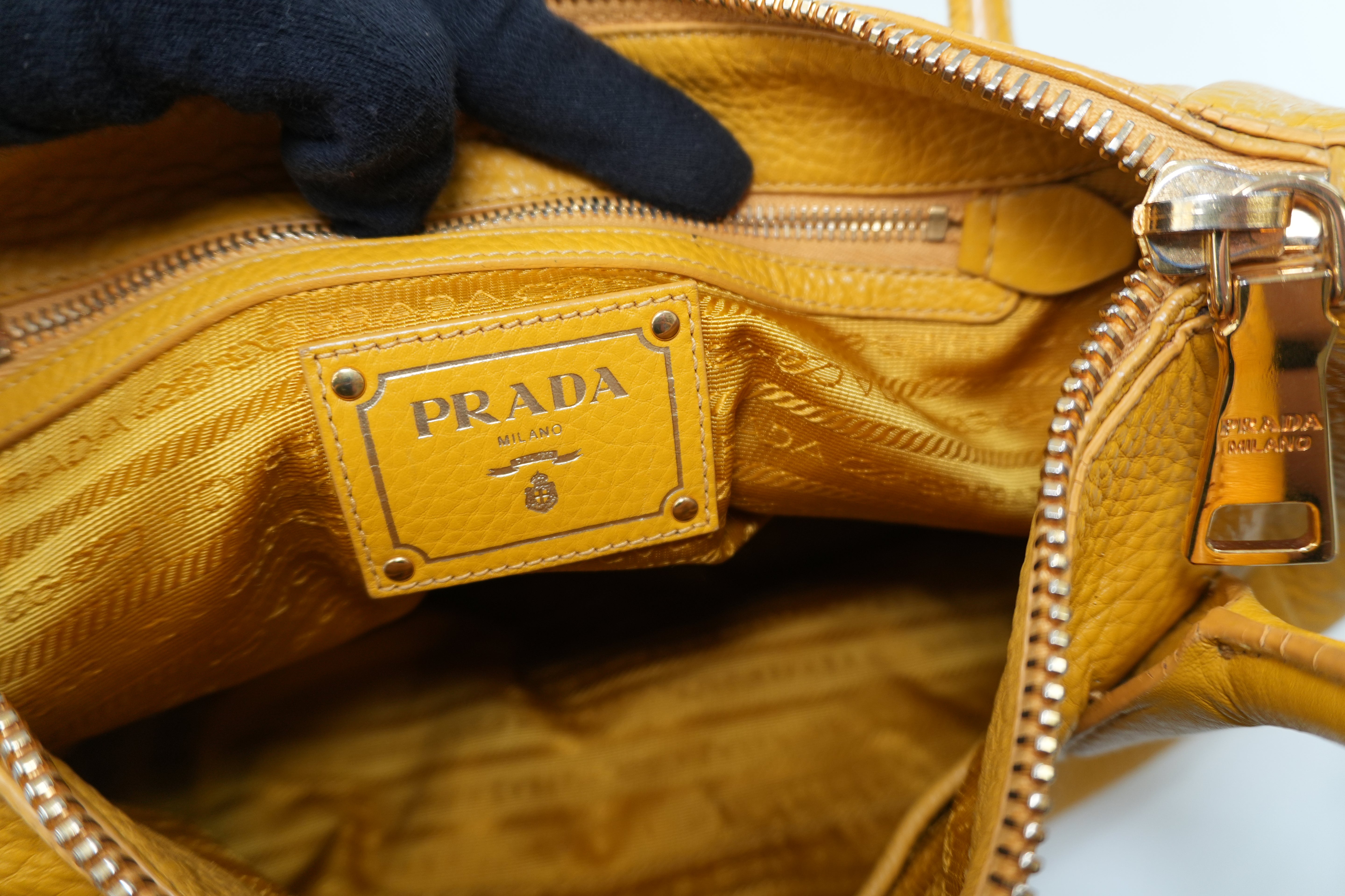 Prada Leather Two Way Shoulder Bag Yellow Used