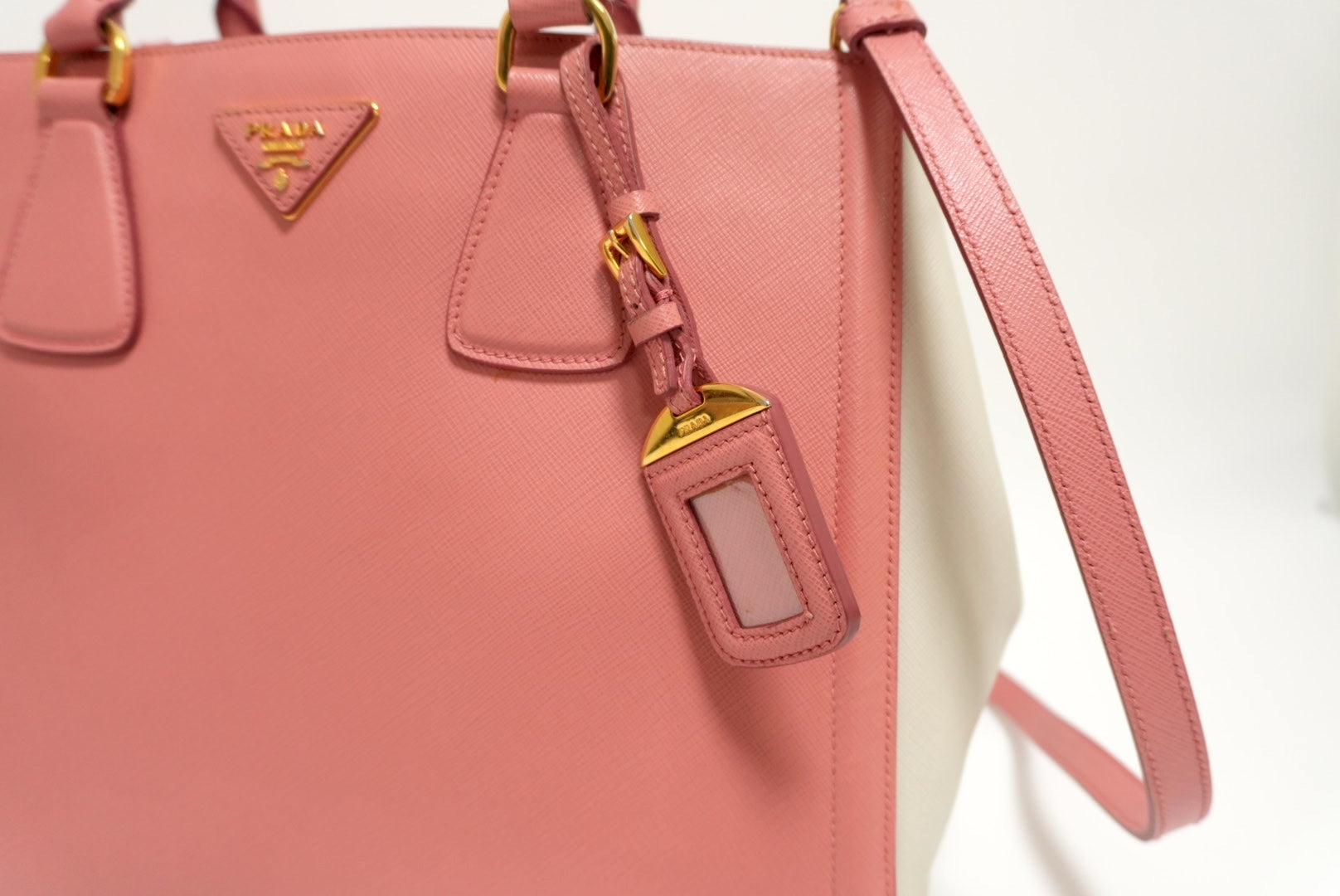 Prada Galleria Saffiano Two Way Pink and White Used