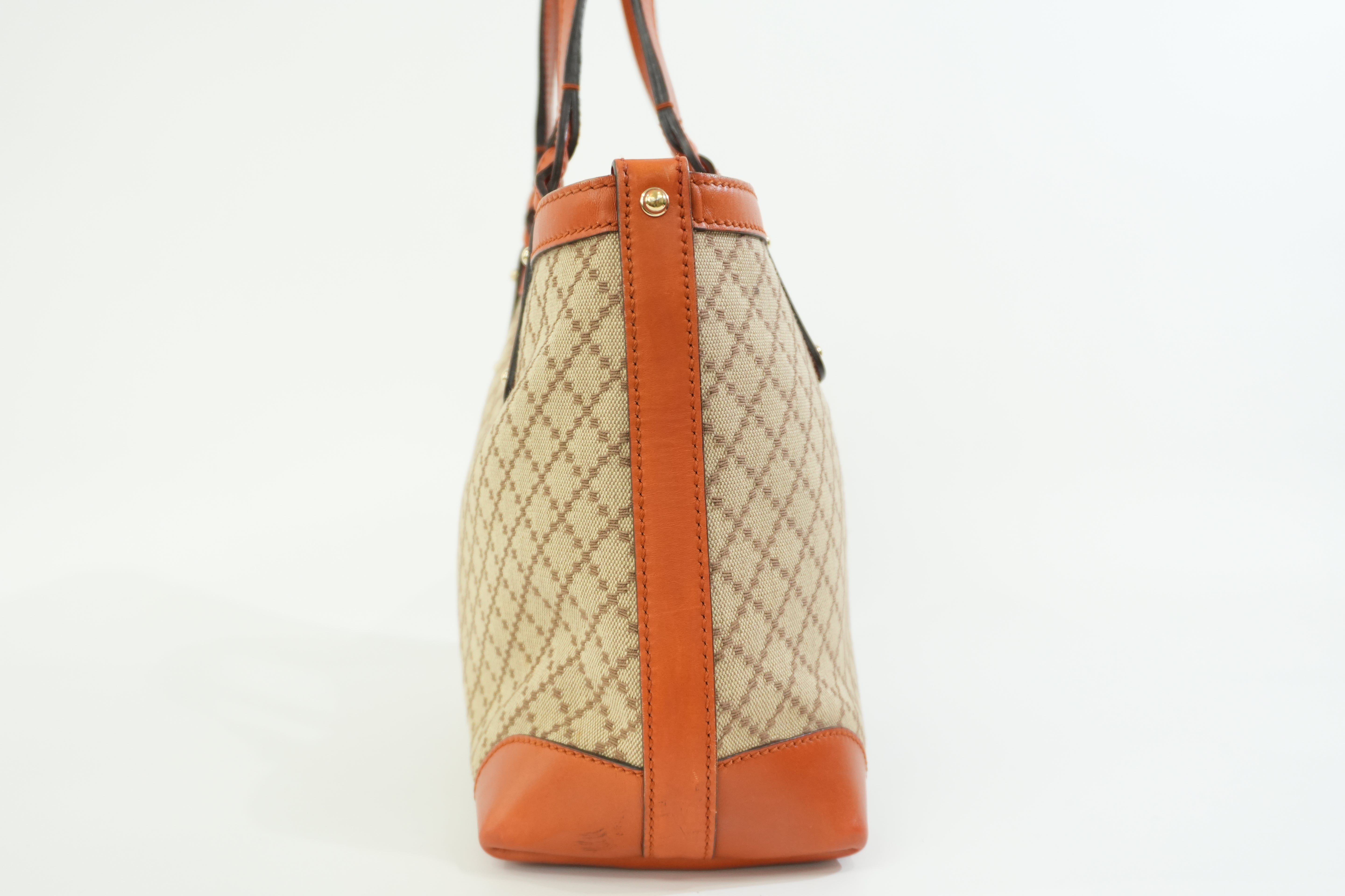 Gucci Fabric Canvas Diamond Tote Bag with Pouch Orange Used