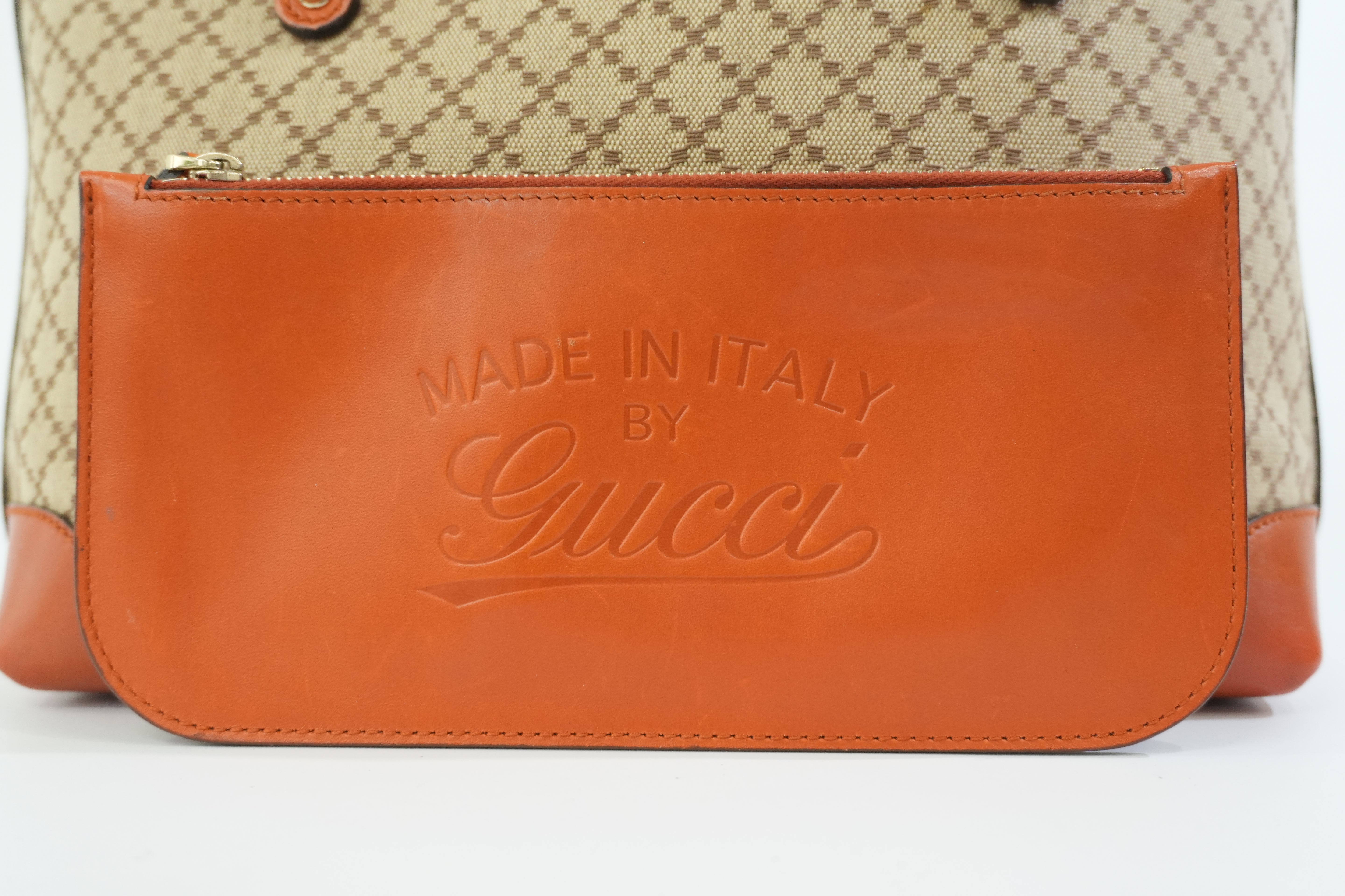 Gucci Fabric Canvas Diamond Tote Bag with Pouch Orange Used