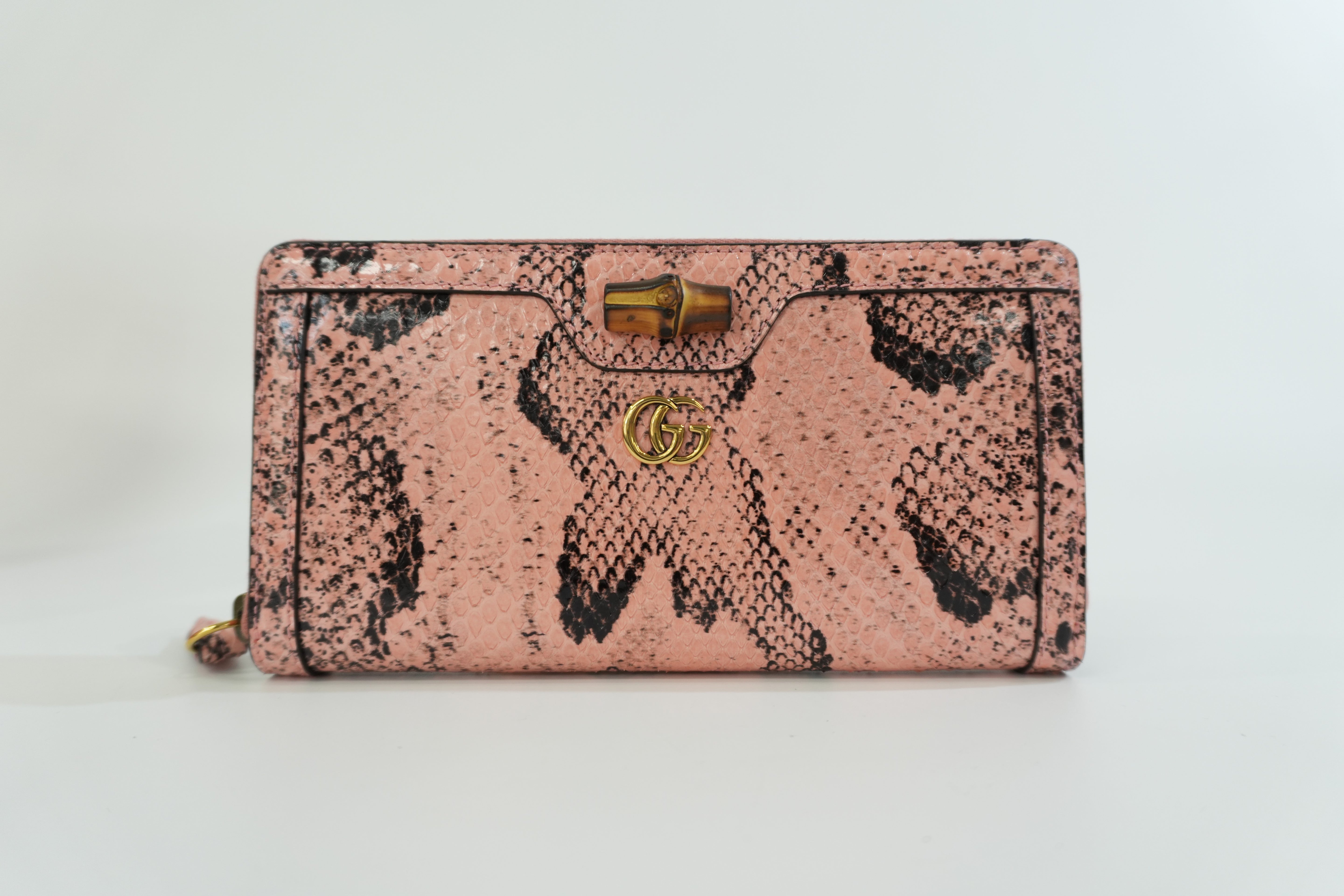 Gucci Snakeskin Leather Zippy Wallet Pink Used