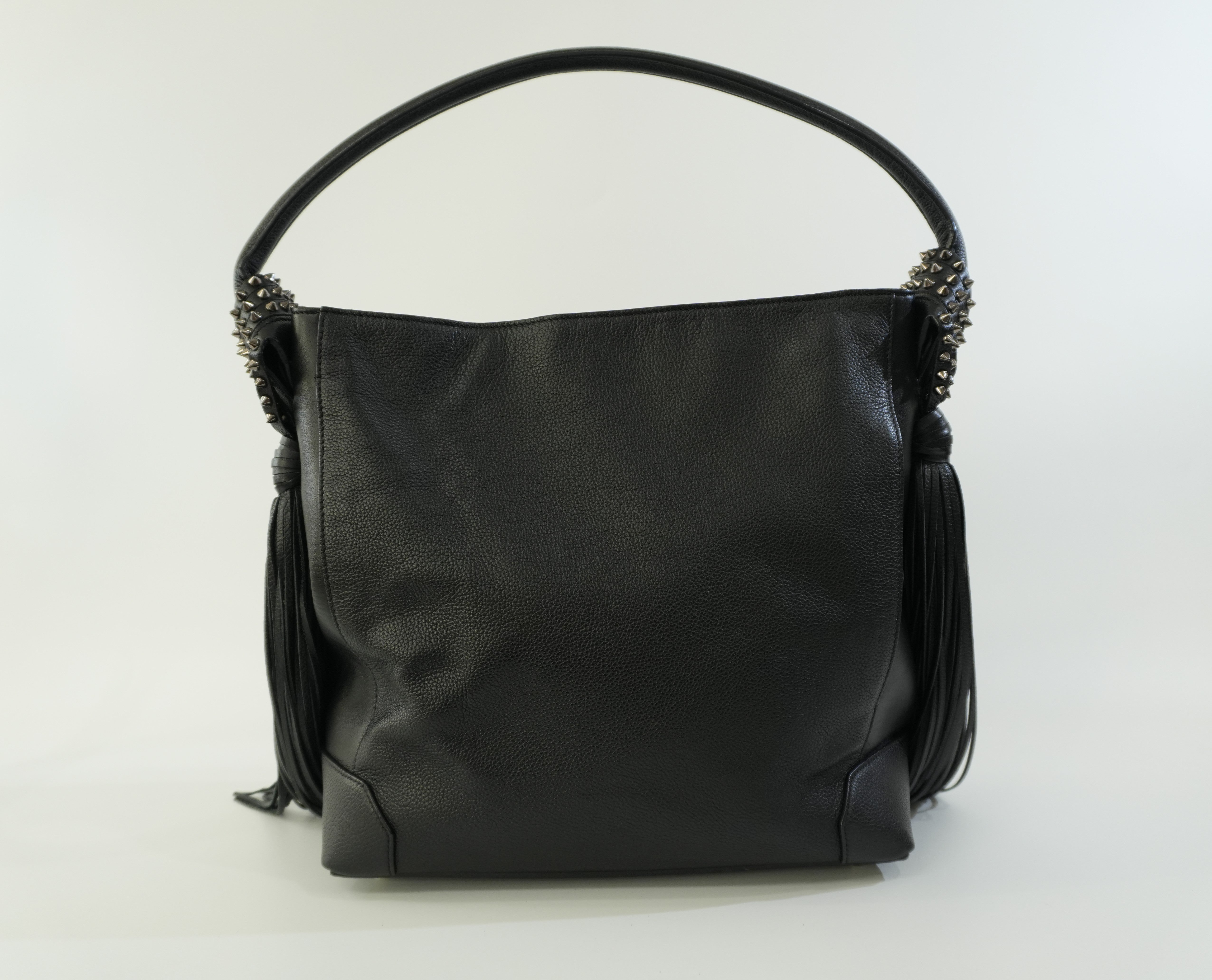Christian Louboutin Leather Tassel Hobo Shoulder Bag Black Used