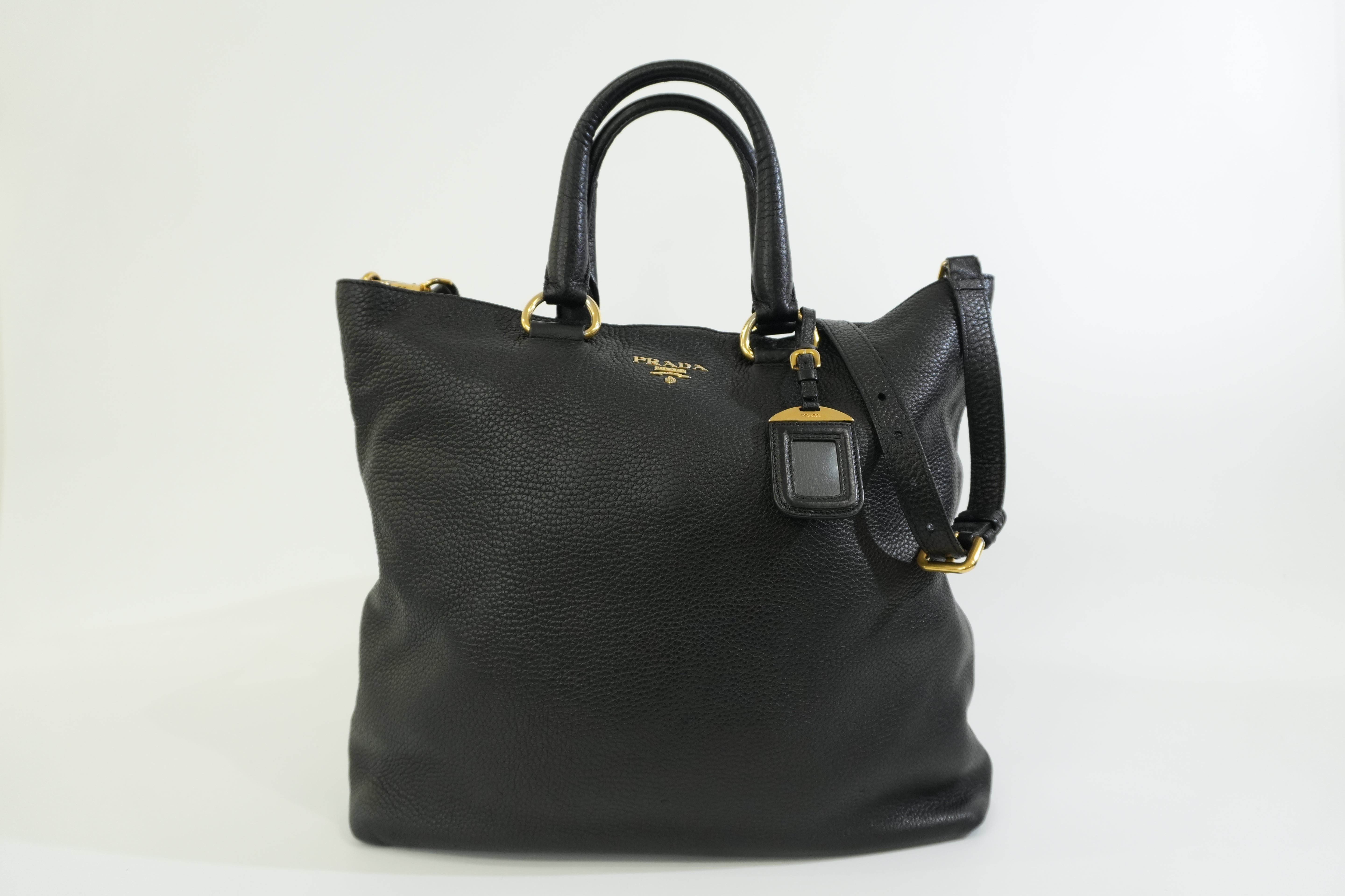 Pre-owned Prada Leather Two Way Shoulder Tote Bag Black Used