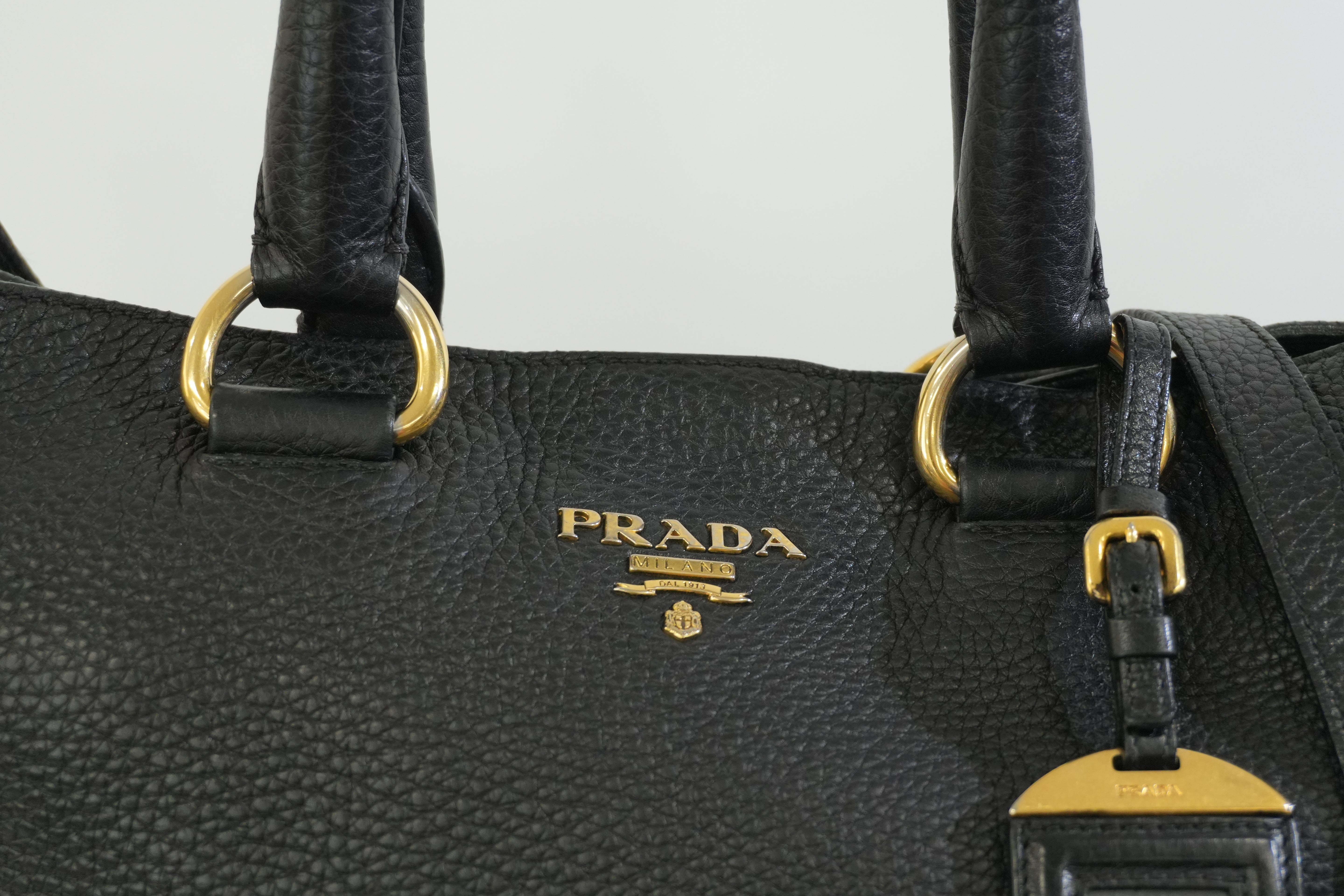 Pre-owned Prada Leather Two Way Shoulder Tote Bag Black Used