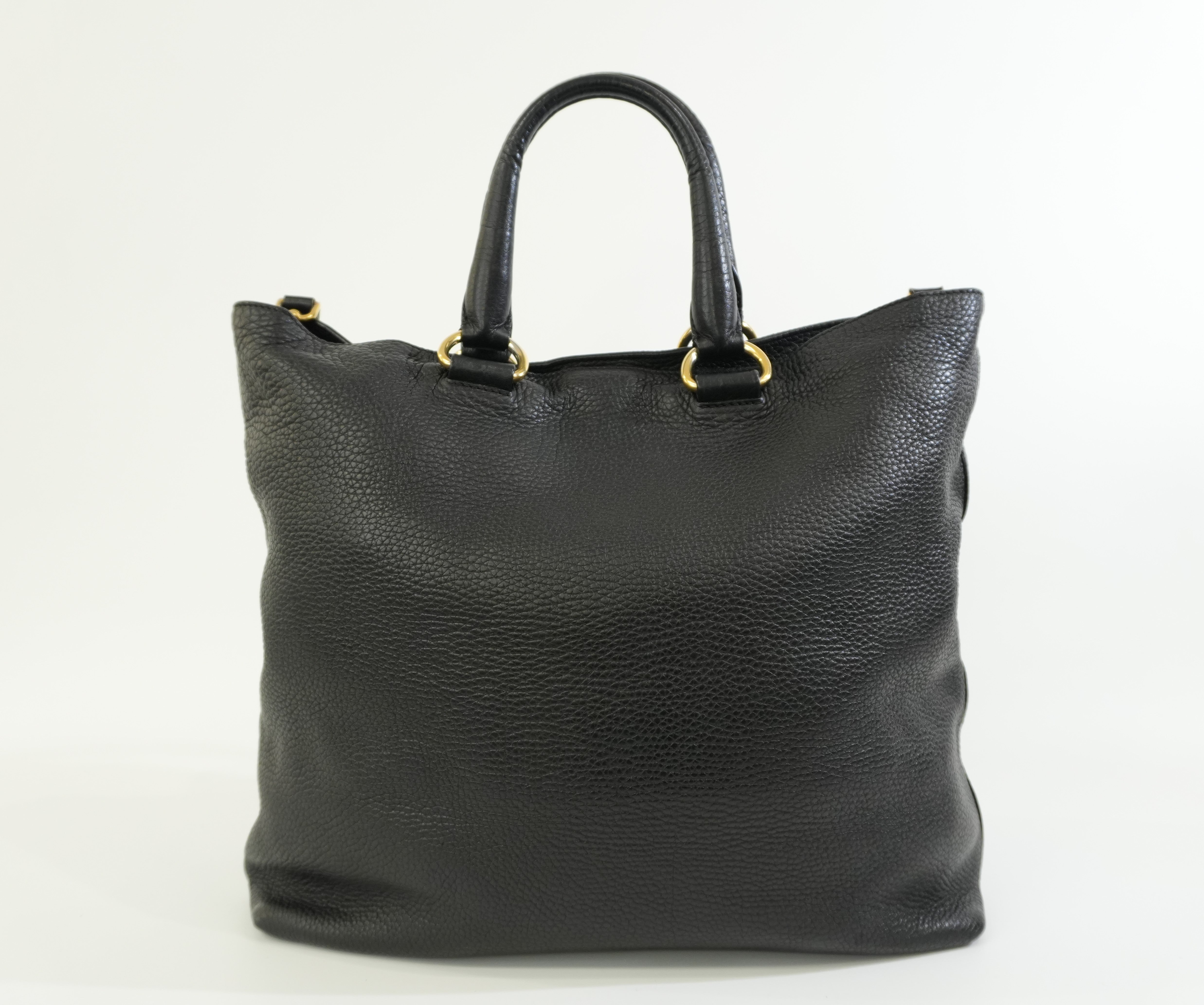 Pre-owned Prada Leather Two Way Shoulder Tote Bag Black Used