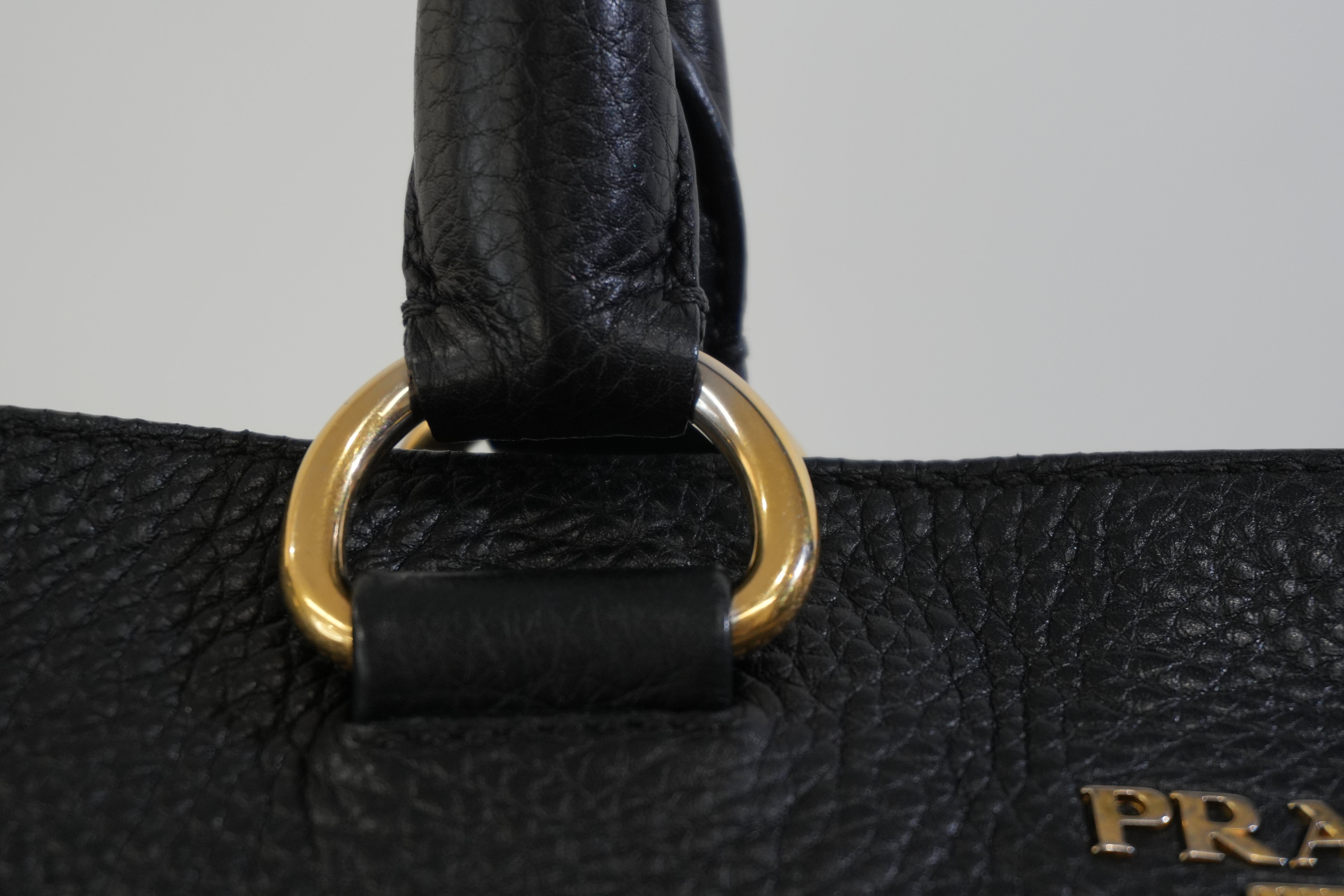 Pre-owned Prada Leather Two Way Shoulder Tote Bag Black Used