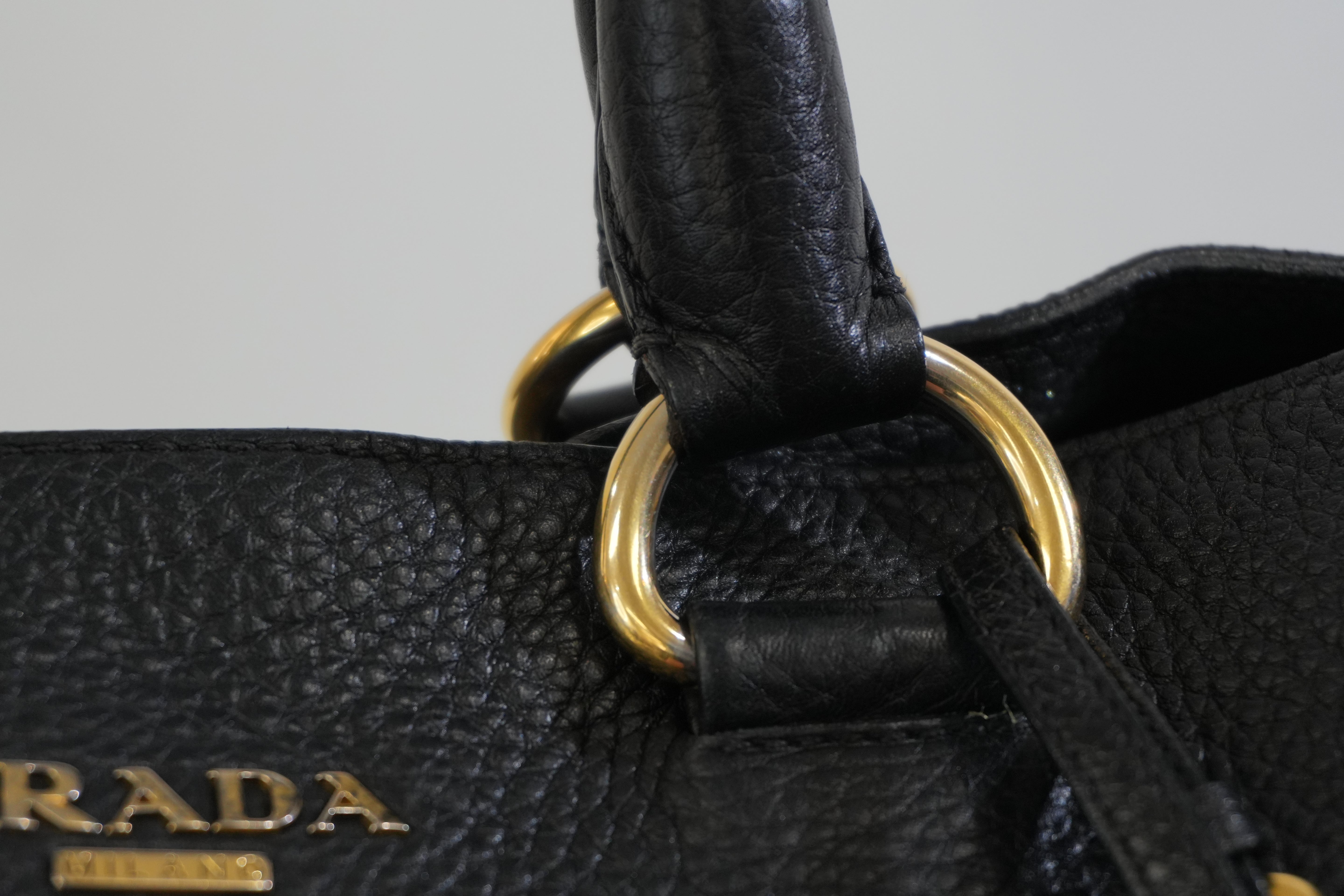 Pre-owned Prada Leather Two Way Shoulder Tote Bag Black Used