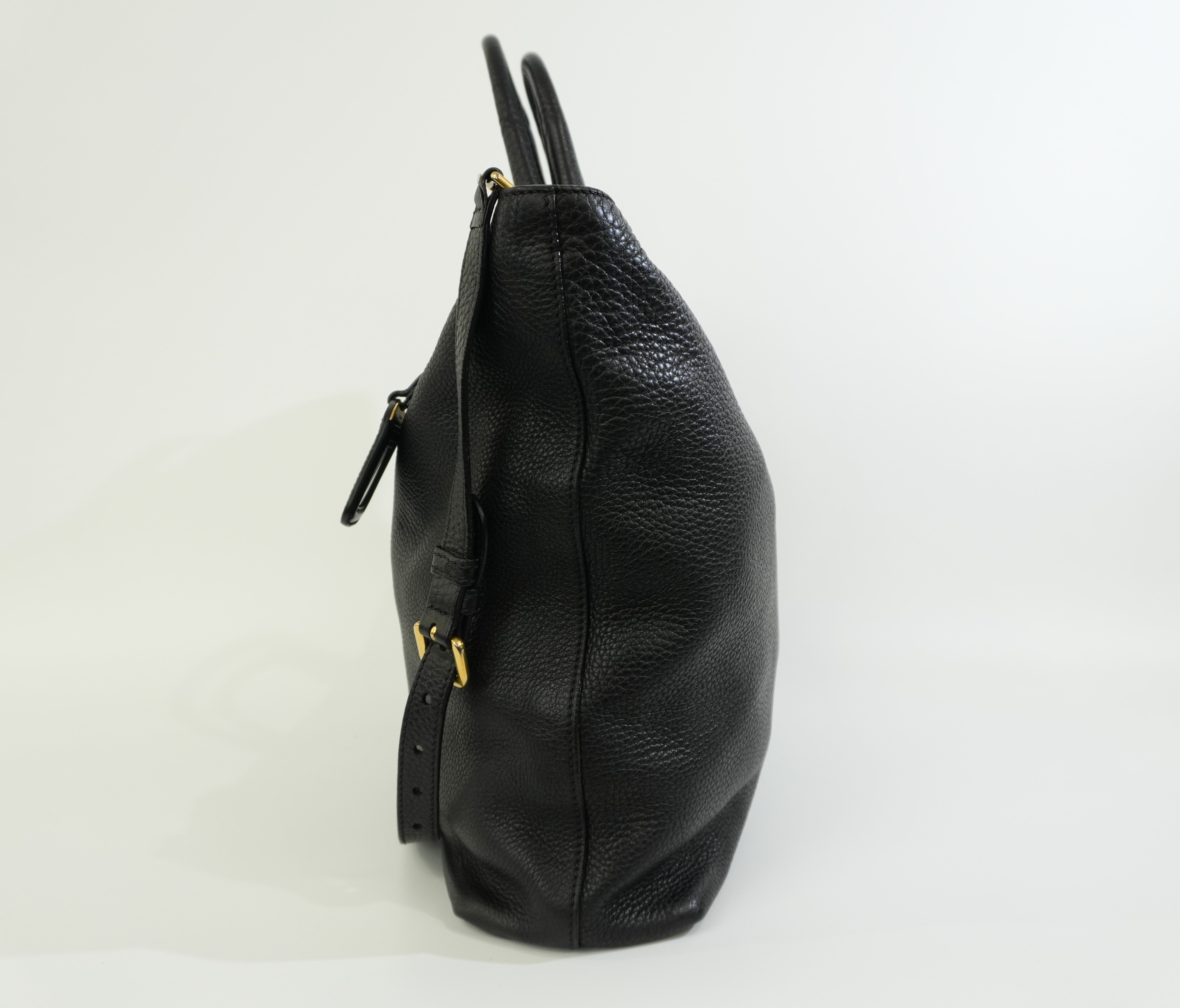 Pre-owned Prada Leather Two Way Shoulder Tote Bag Black Used