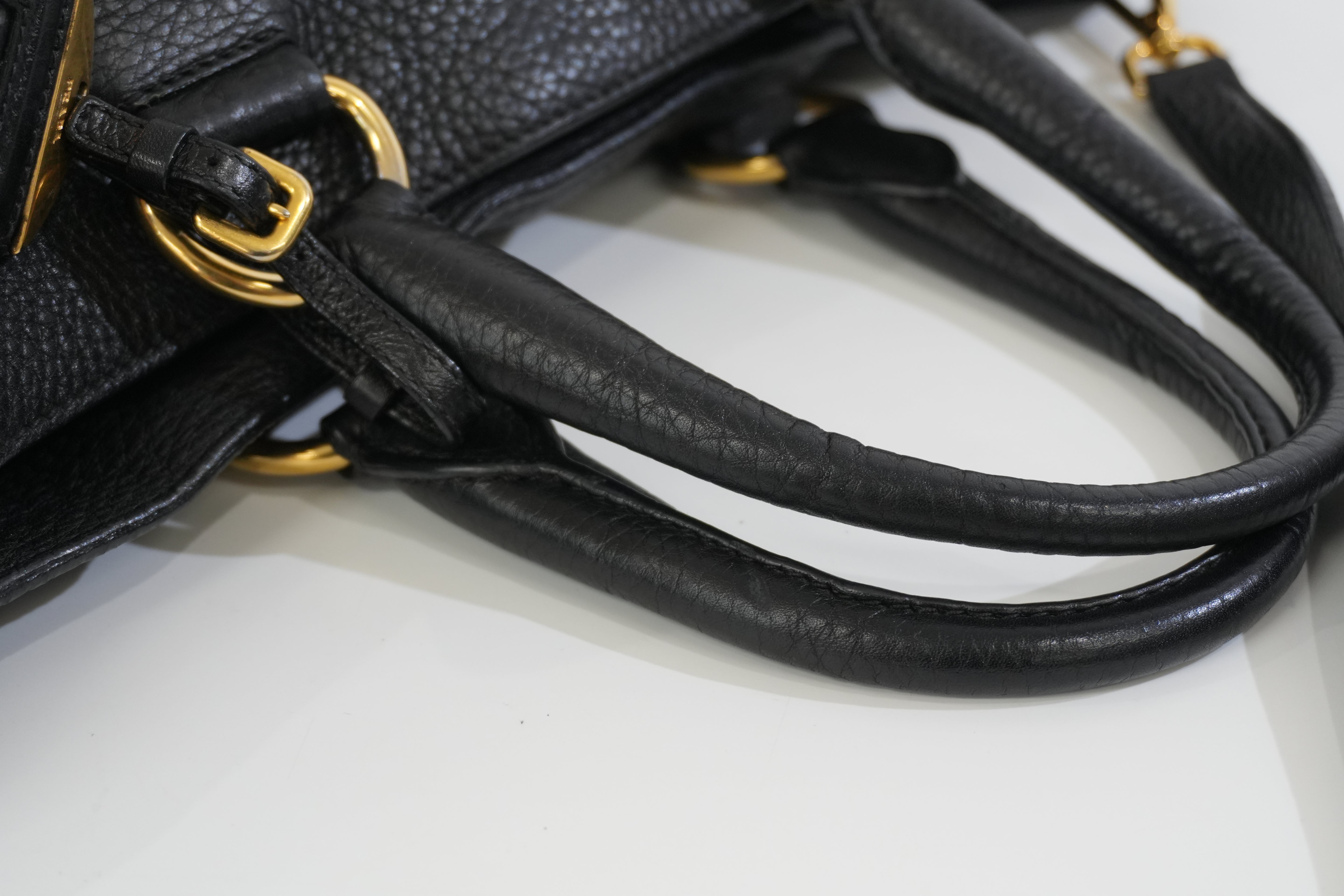 Pre-owned Prada Leather Two Way Shoulder Tote Bag Black Used