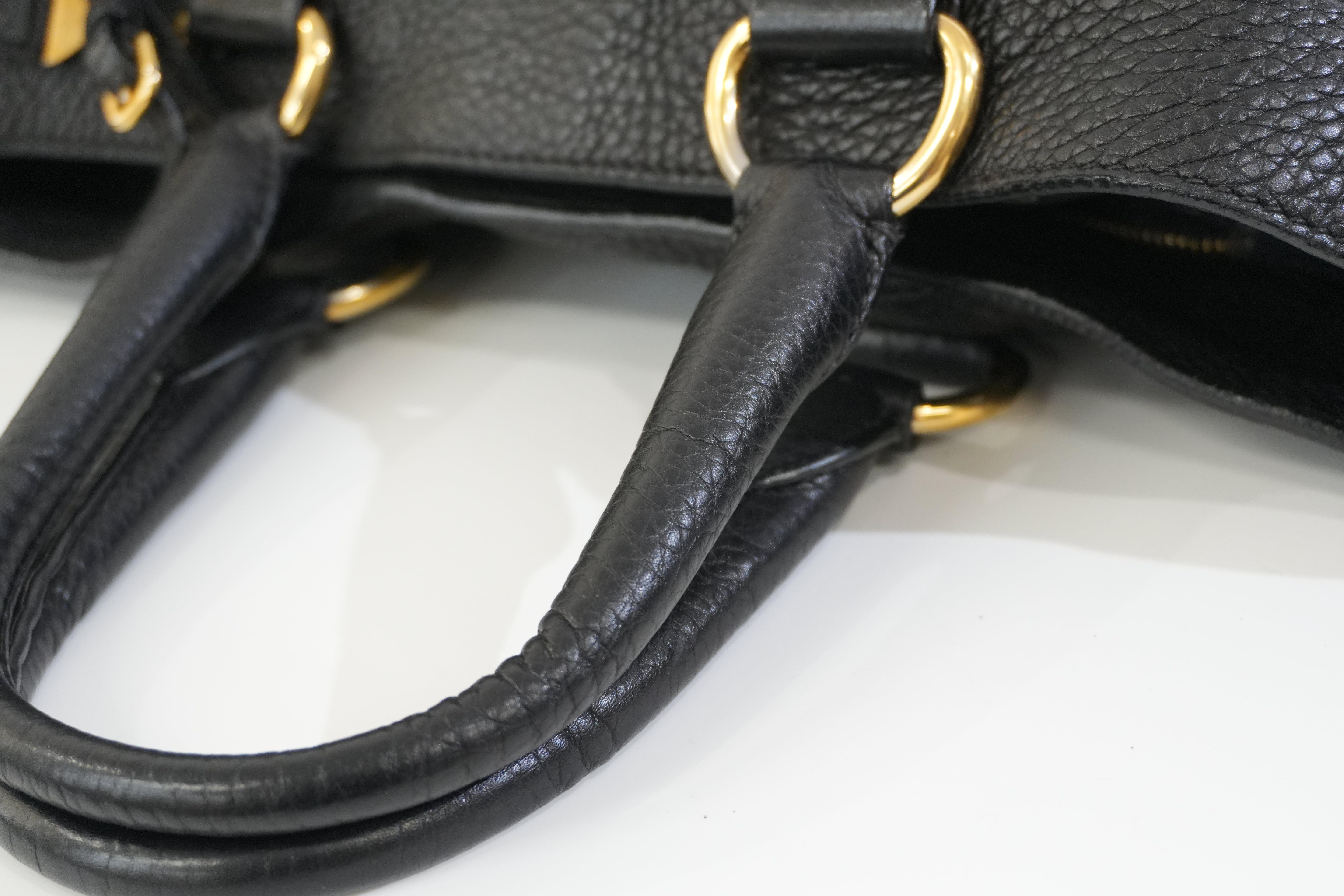 Pre-owned Prada Leather Two Way Shoulder Tote Bag Black Used