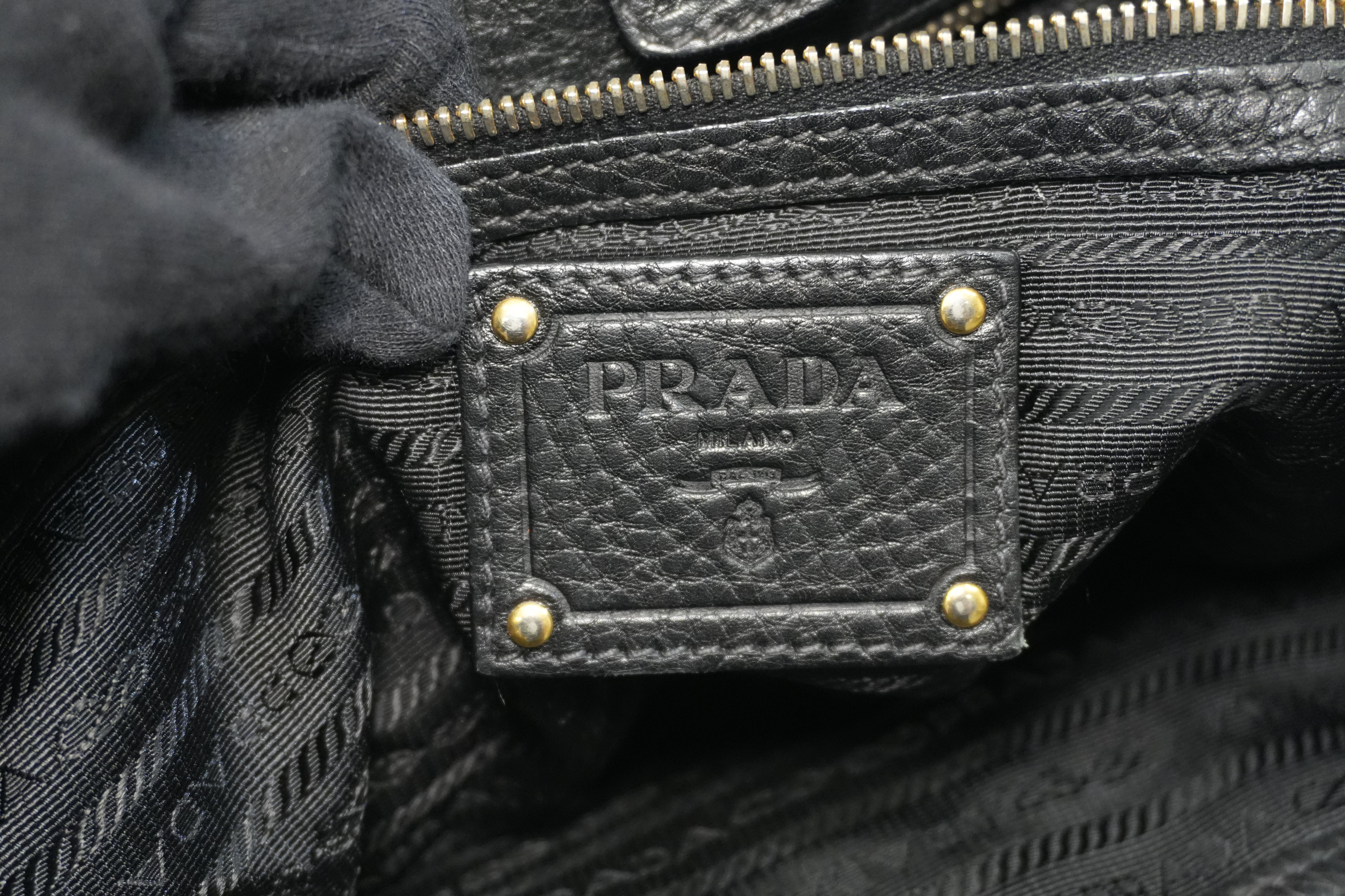 Pre-owned Prada Leather Two Way Shoulder Tote Bag Black Used