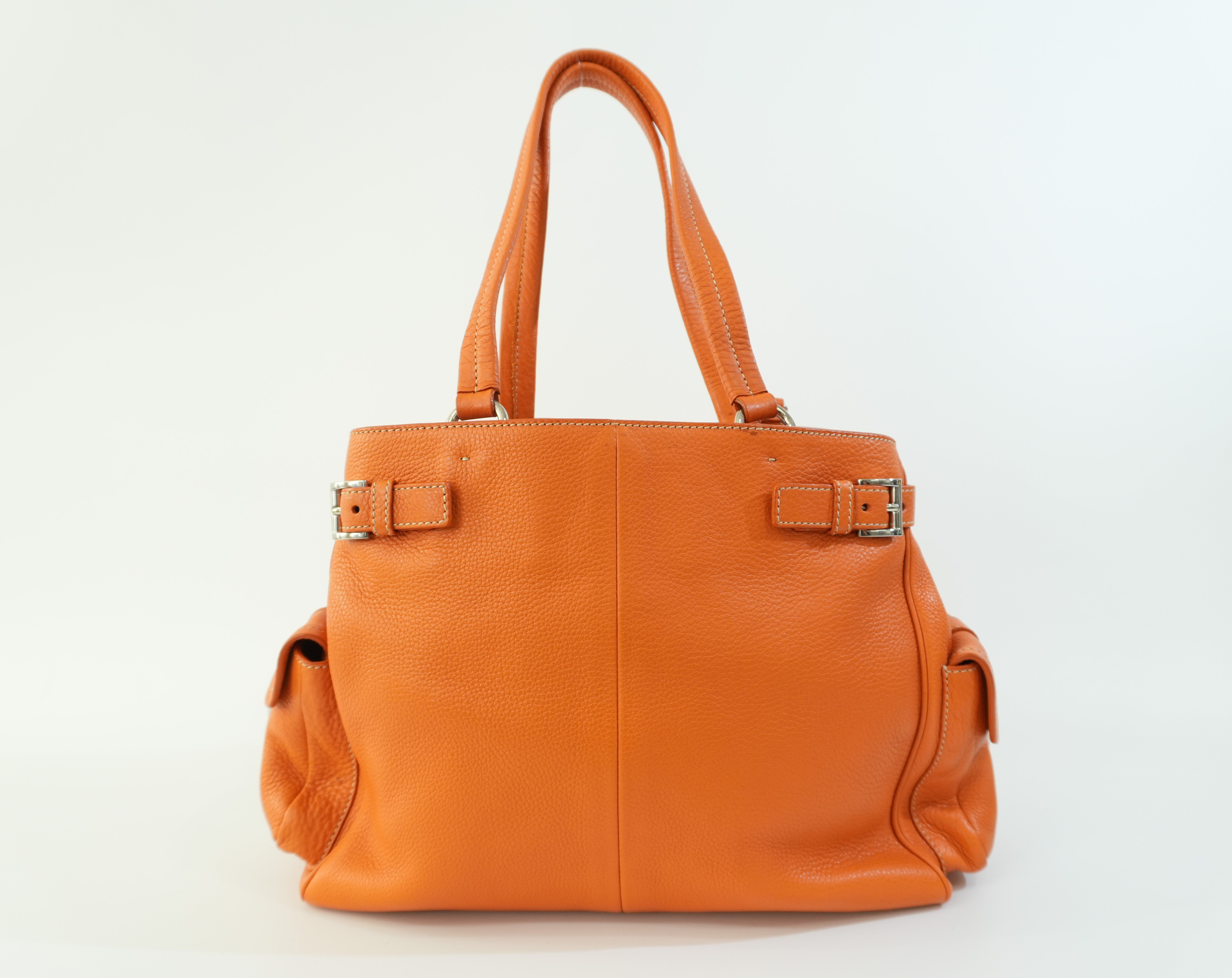 Prada Leather Tote Bag Orange Used