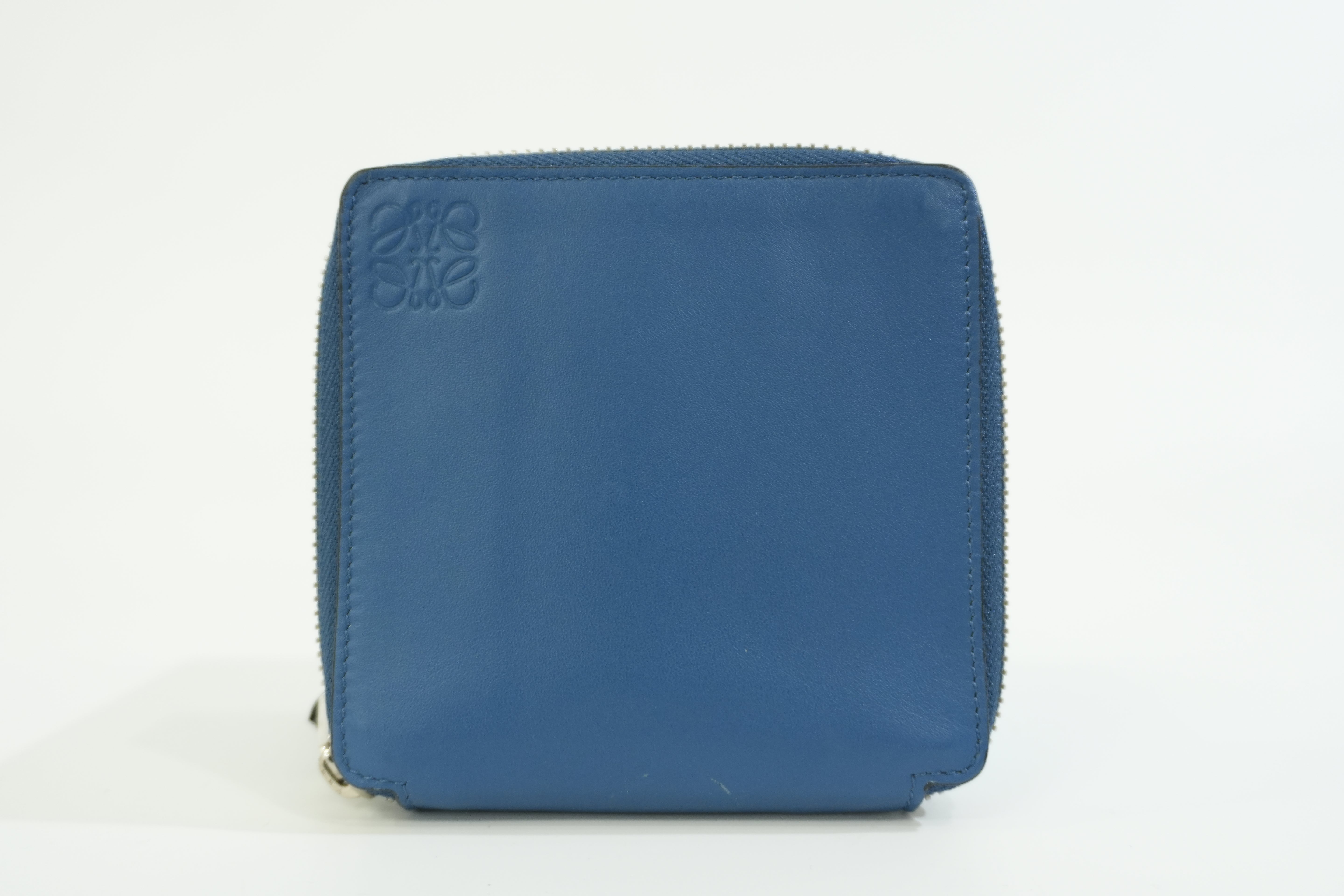 Pre-owned Loewe Leather Compact Wallet Blue Used