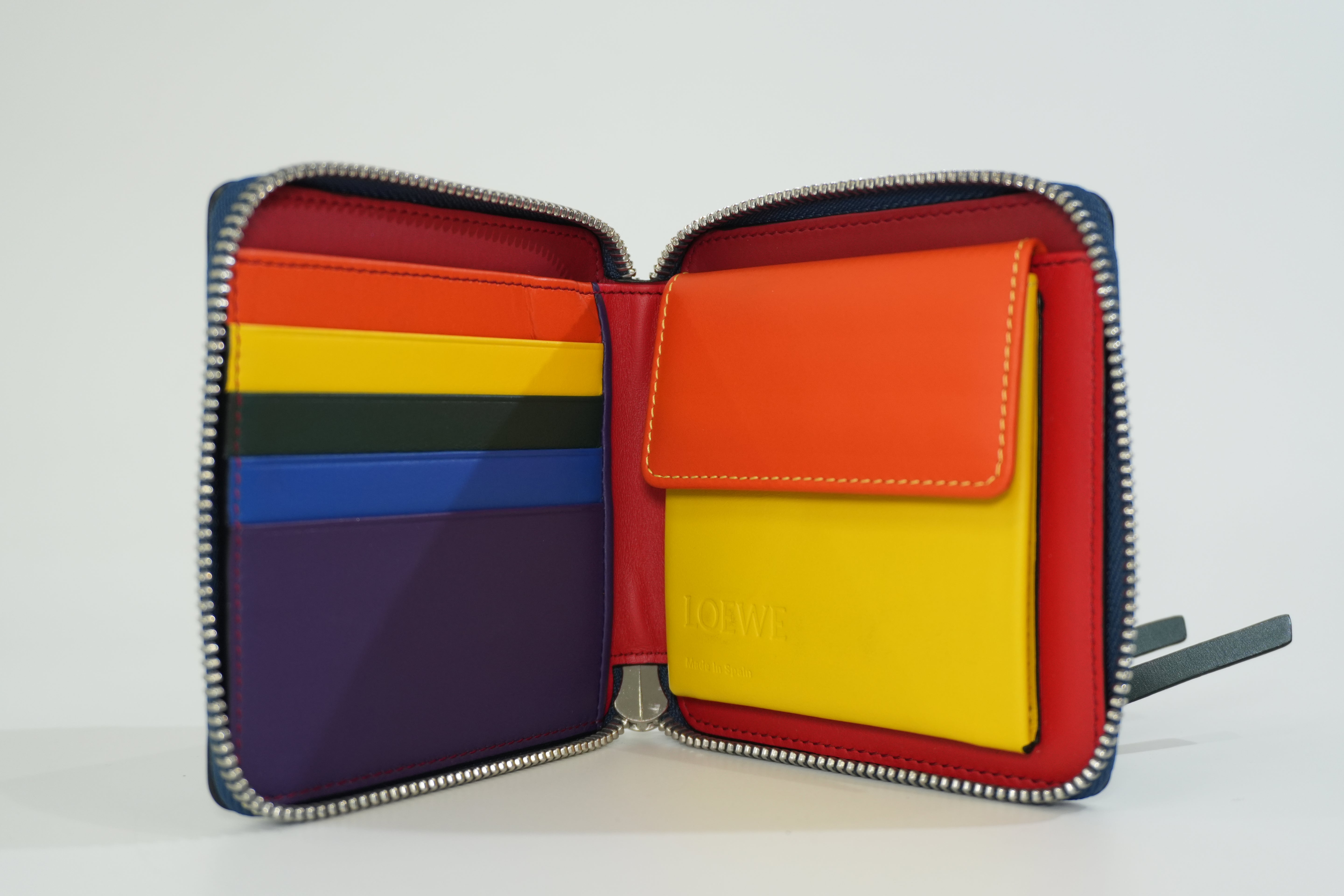 Pre-owned Loewe Leather Compact Wallet Blue Used