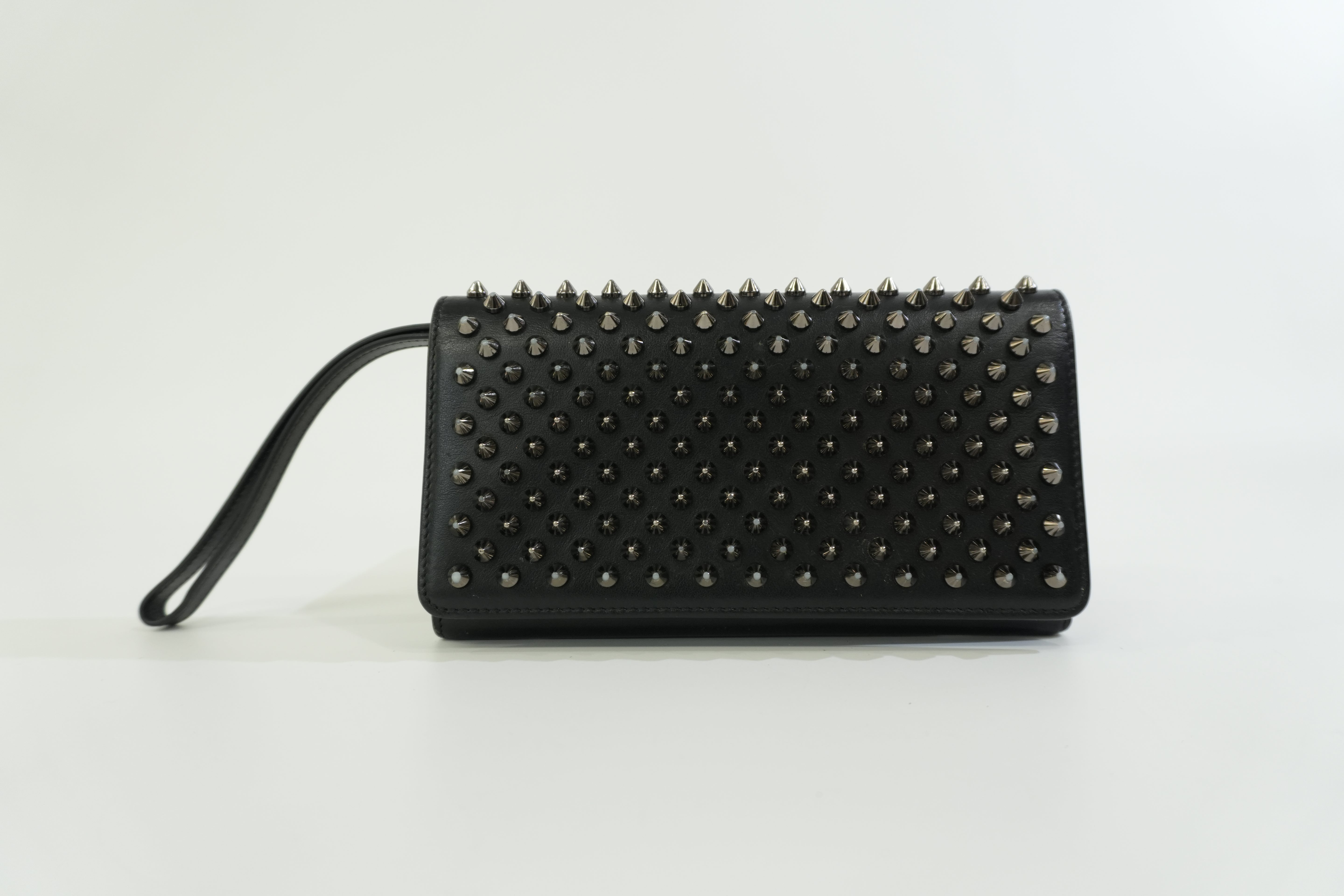 Pre-owned Christian Louboutin Studs Leather Wallet Black Used