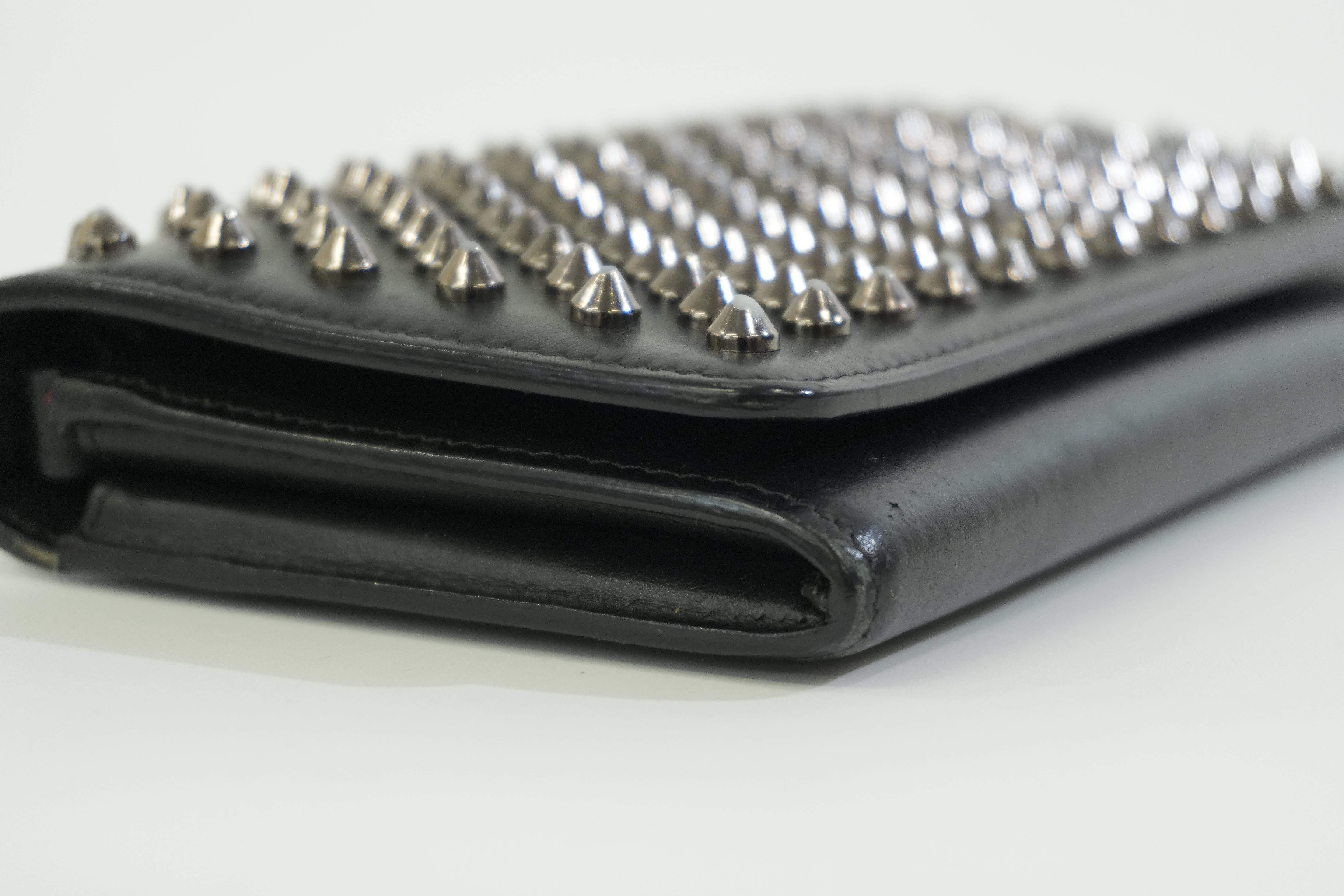 Pre-owned Christian Louboutin Studs Leather Wallet Black Used