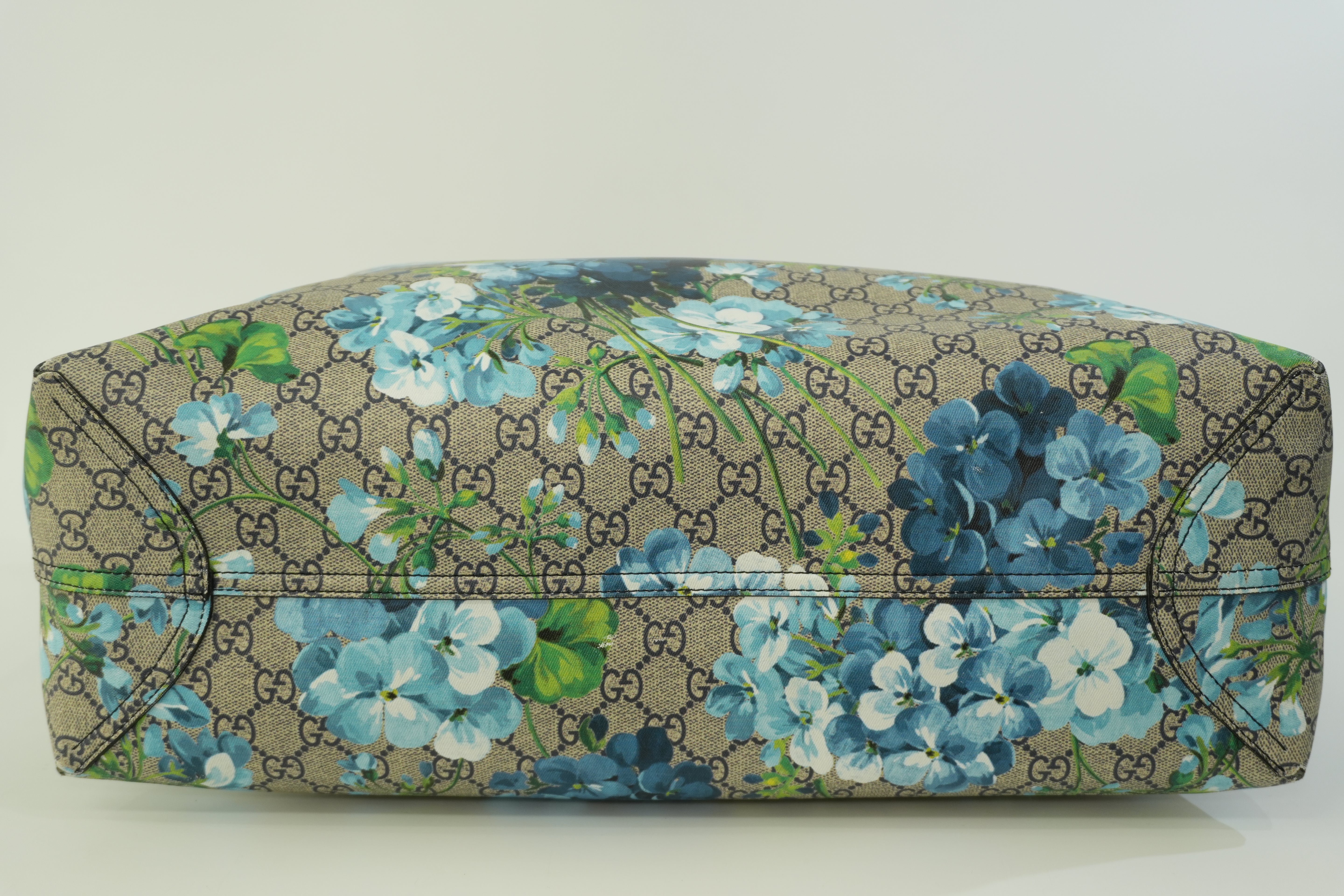 Pre-owned Gucci Canvas Blooms Reversible Tote Bag Blue Used