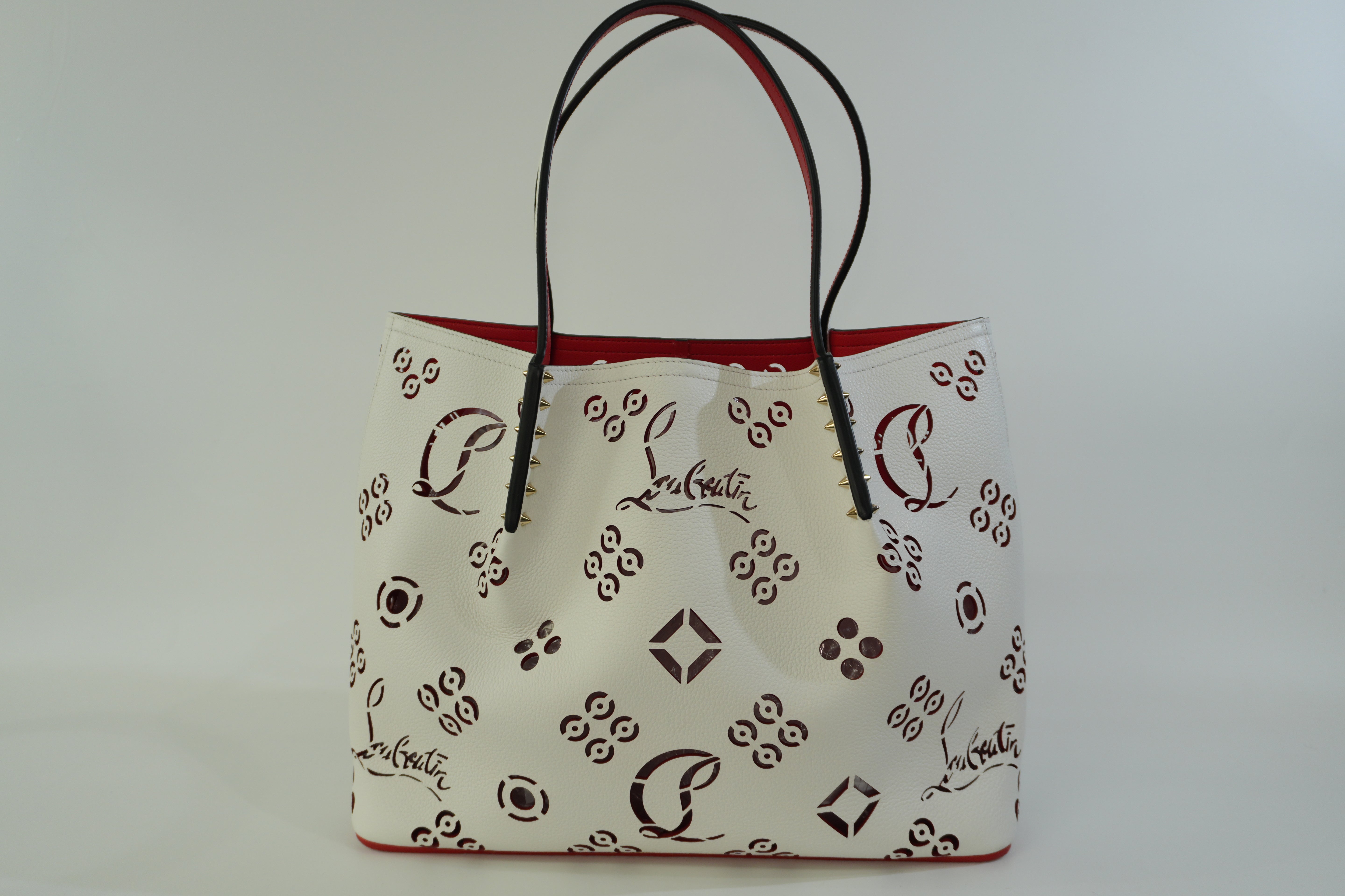 Pre-owned Christian Louboutin Leather Perforated Tote Bag White Used