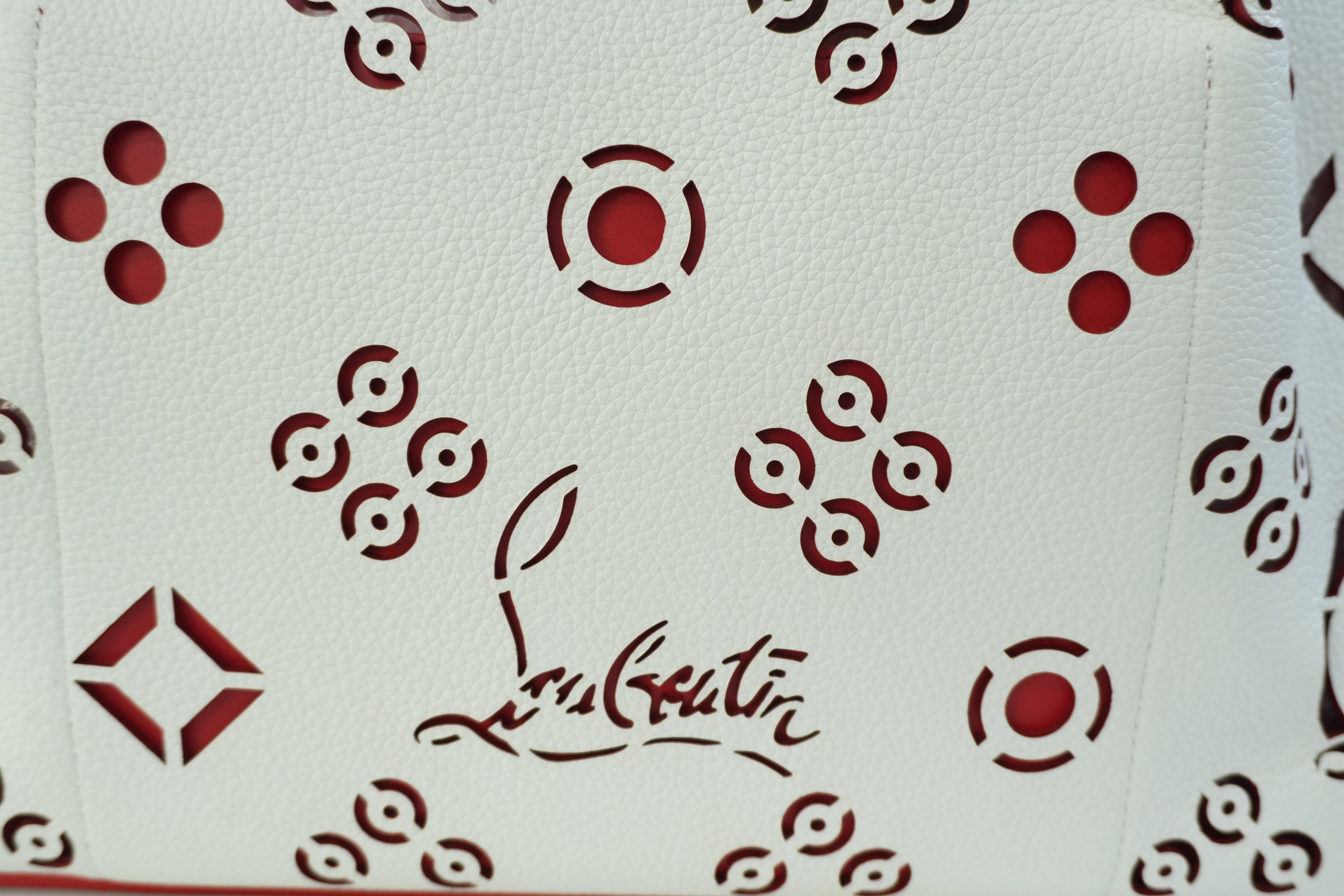 Pre-owned Christian Louboutin Leather Perforated Tote Bag White Used
