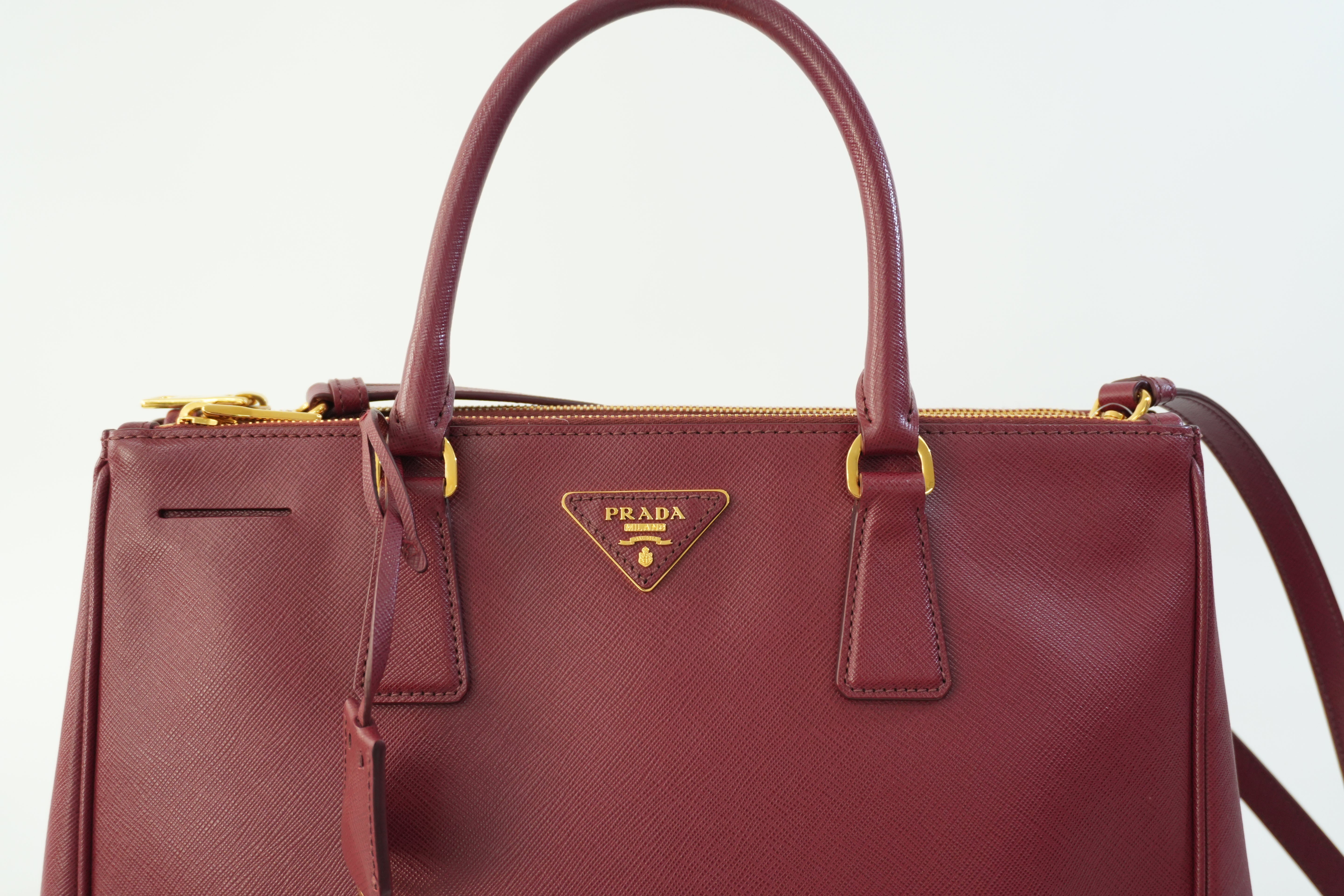 Pre-owned Prada Leather Two Way Shoulder Bag Burgundy Used