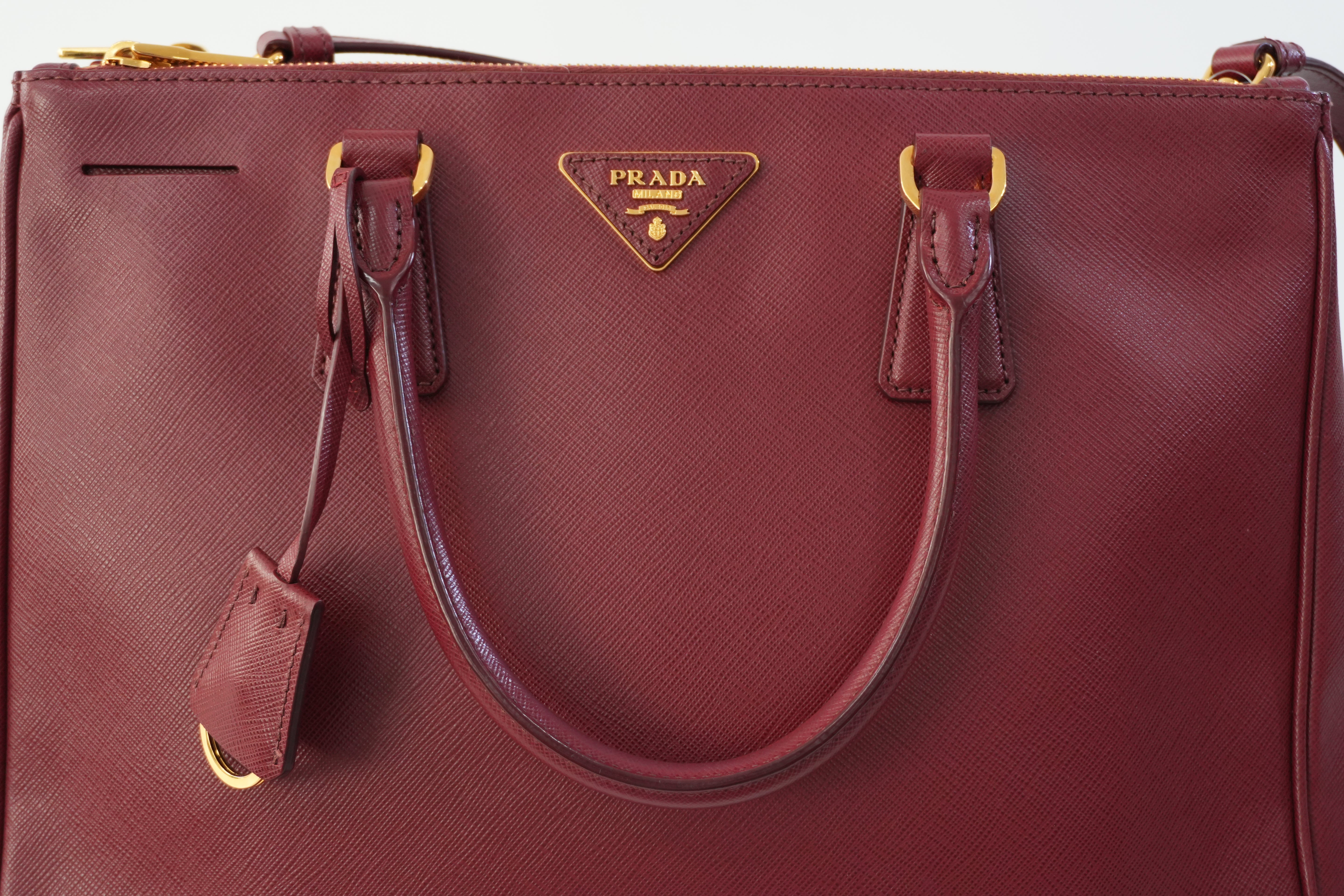 Pre-owned Prada Leather Two Way Shoulder Bag Burgundy Used