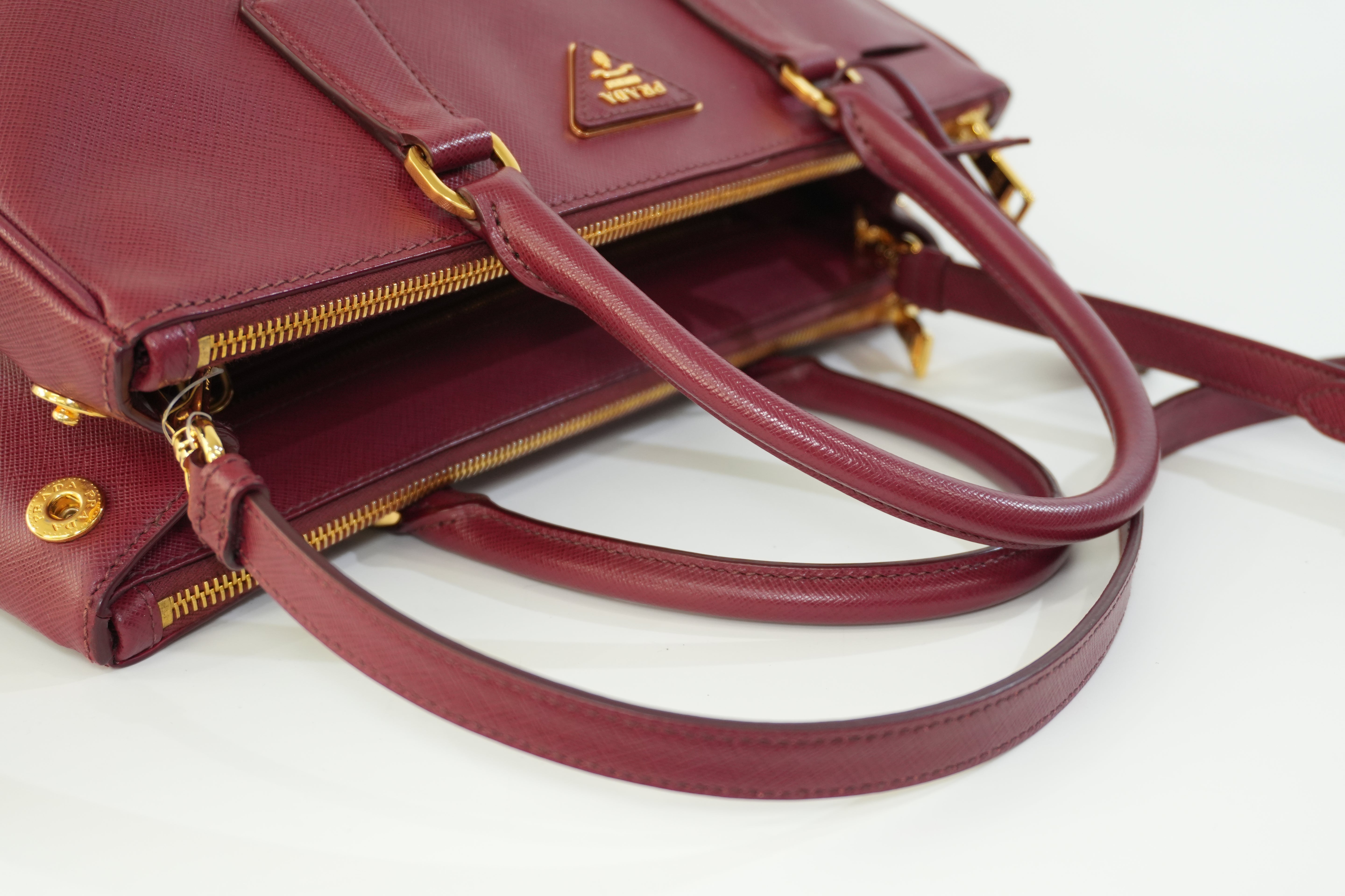 Pre-owned Prada Leather Two Way Shoulder Bag Burgundy Used