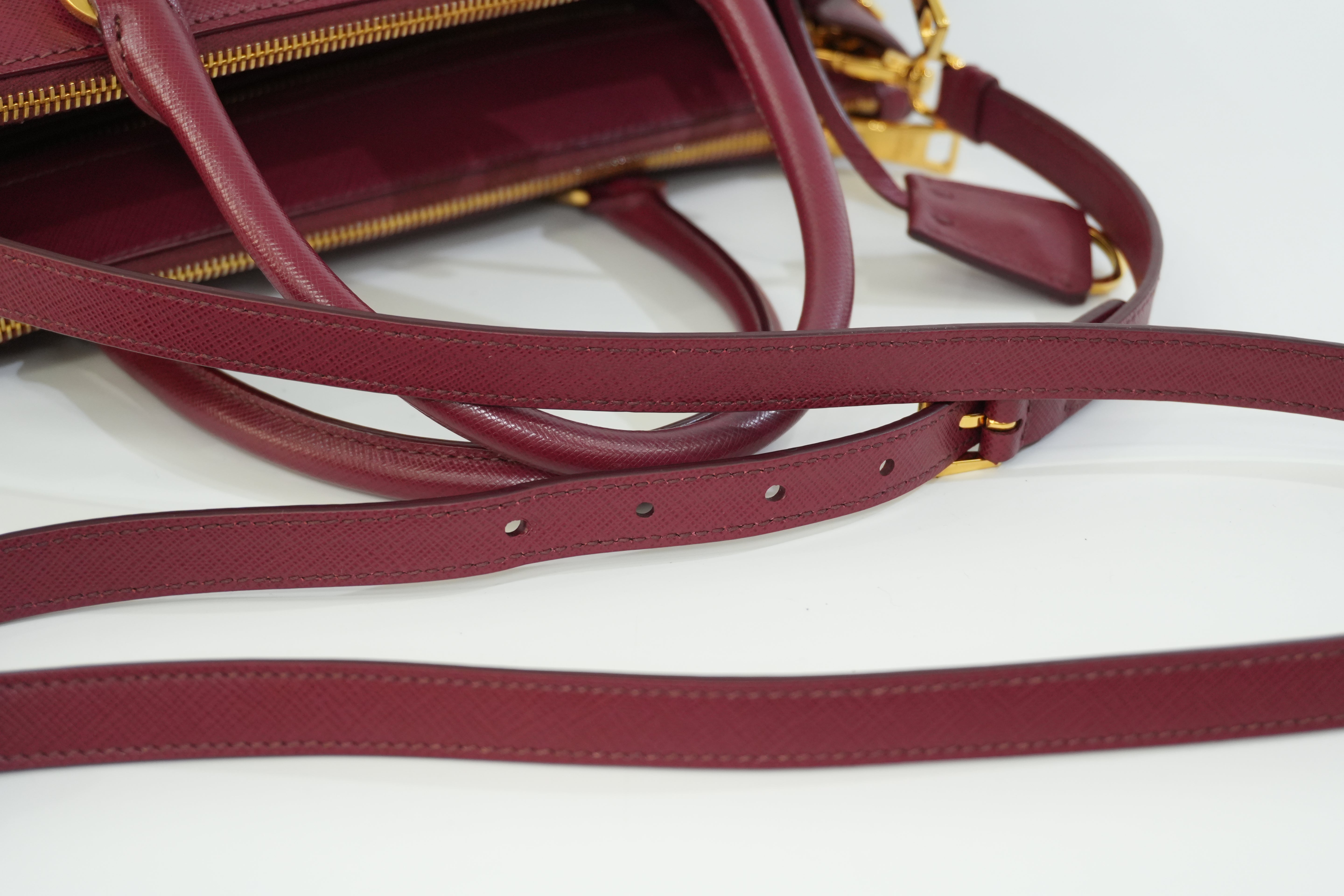 Pre-owned Prada Leather Two Way Shoulder Bag Burgundy Used