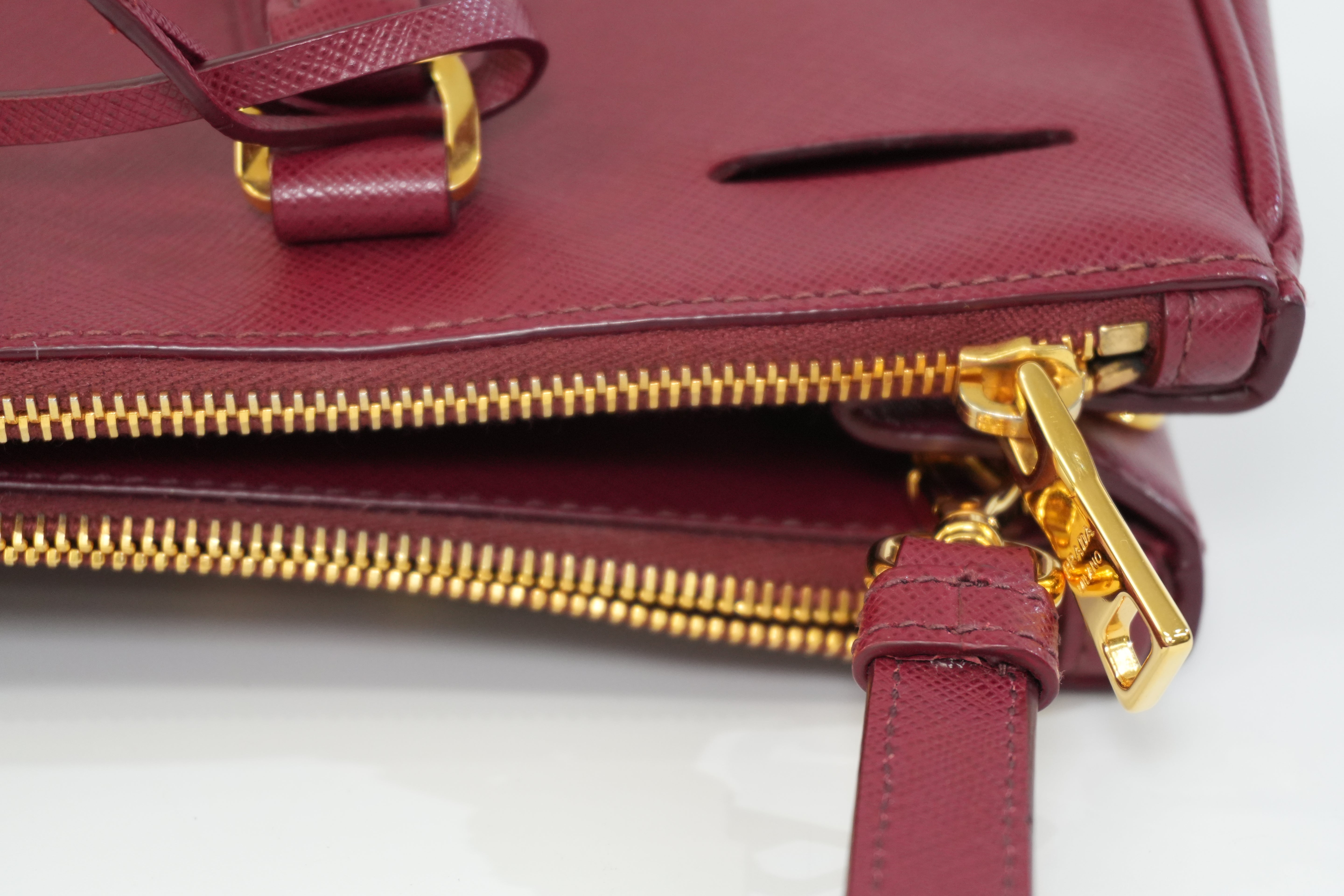 Pre-owned Prada Leather Two Way Shoulder Bag Burgundy Used