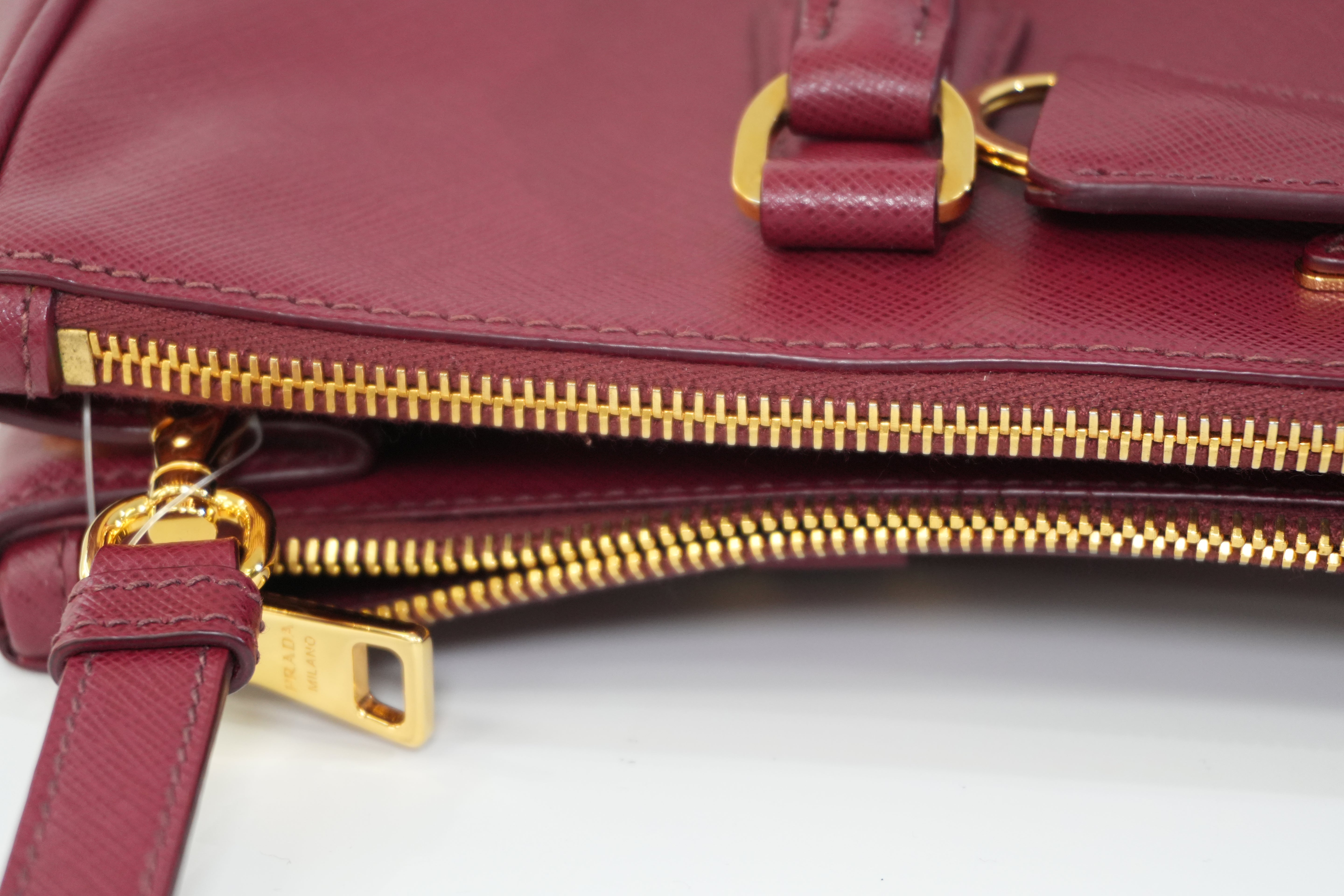 Pre-owned Prada Leather Two Way Shoulder Bag Burgundy Used