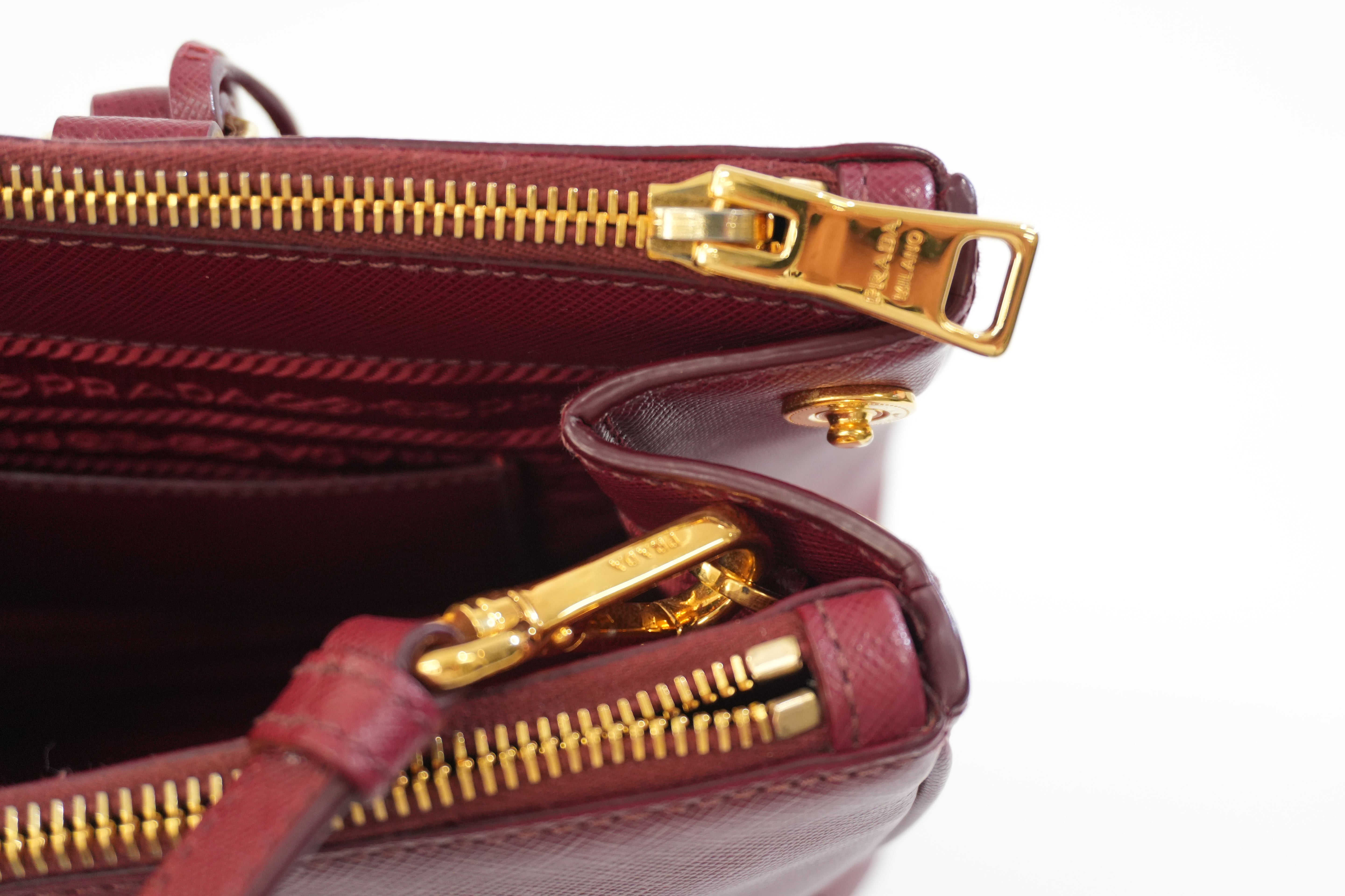 Pre-owned Prada Leather Two Way Shoulder Bag Burgundy Used