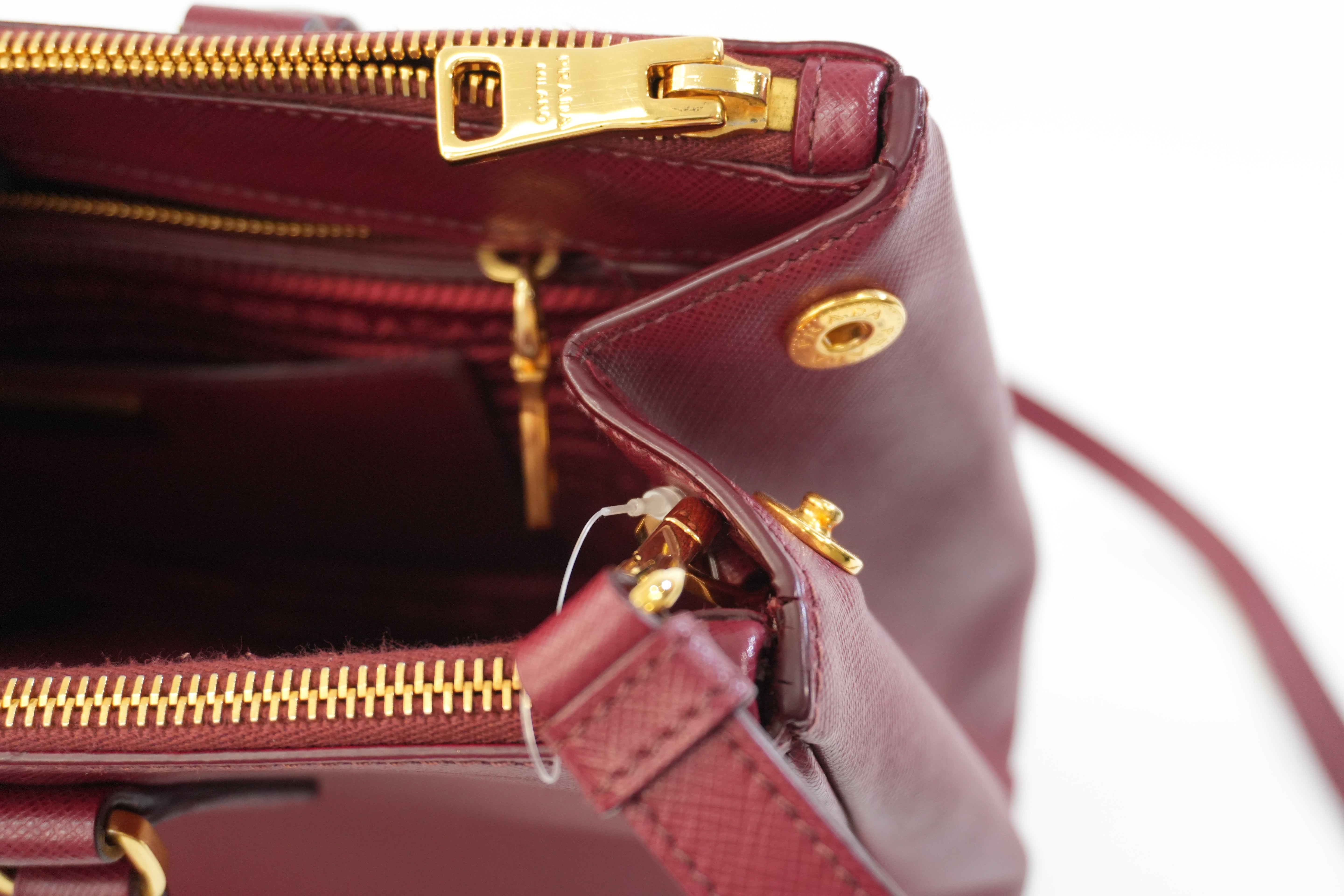 Pre-owned Prada Leather Two Way Shoulder Bag Burgundy Used