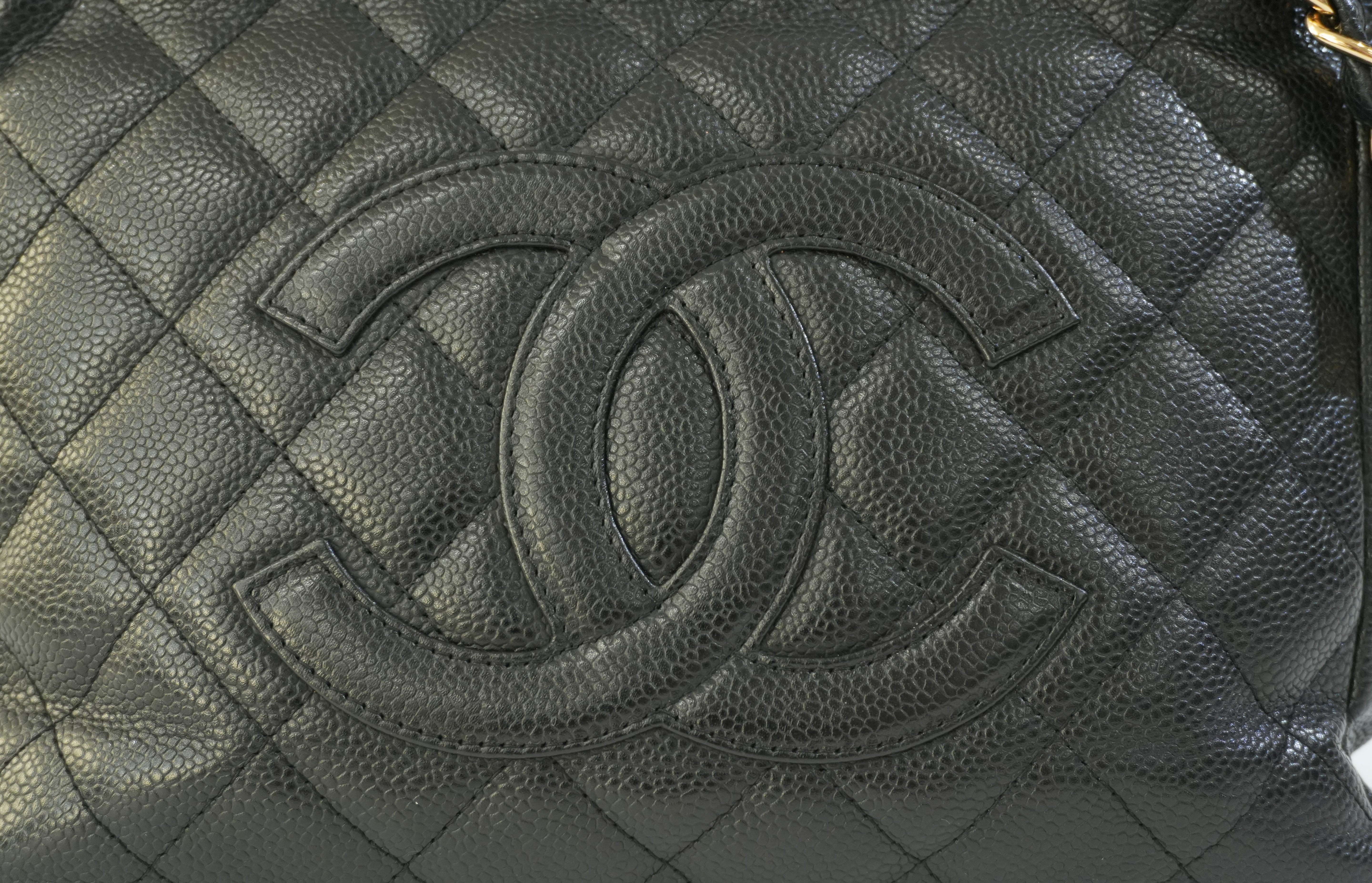 Pre-owned Chanel Caviar Skin Leather PST Chain Shoulder Bag Black Used