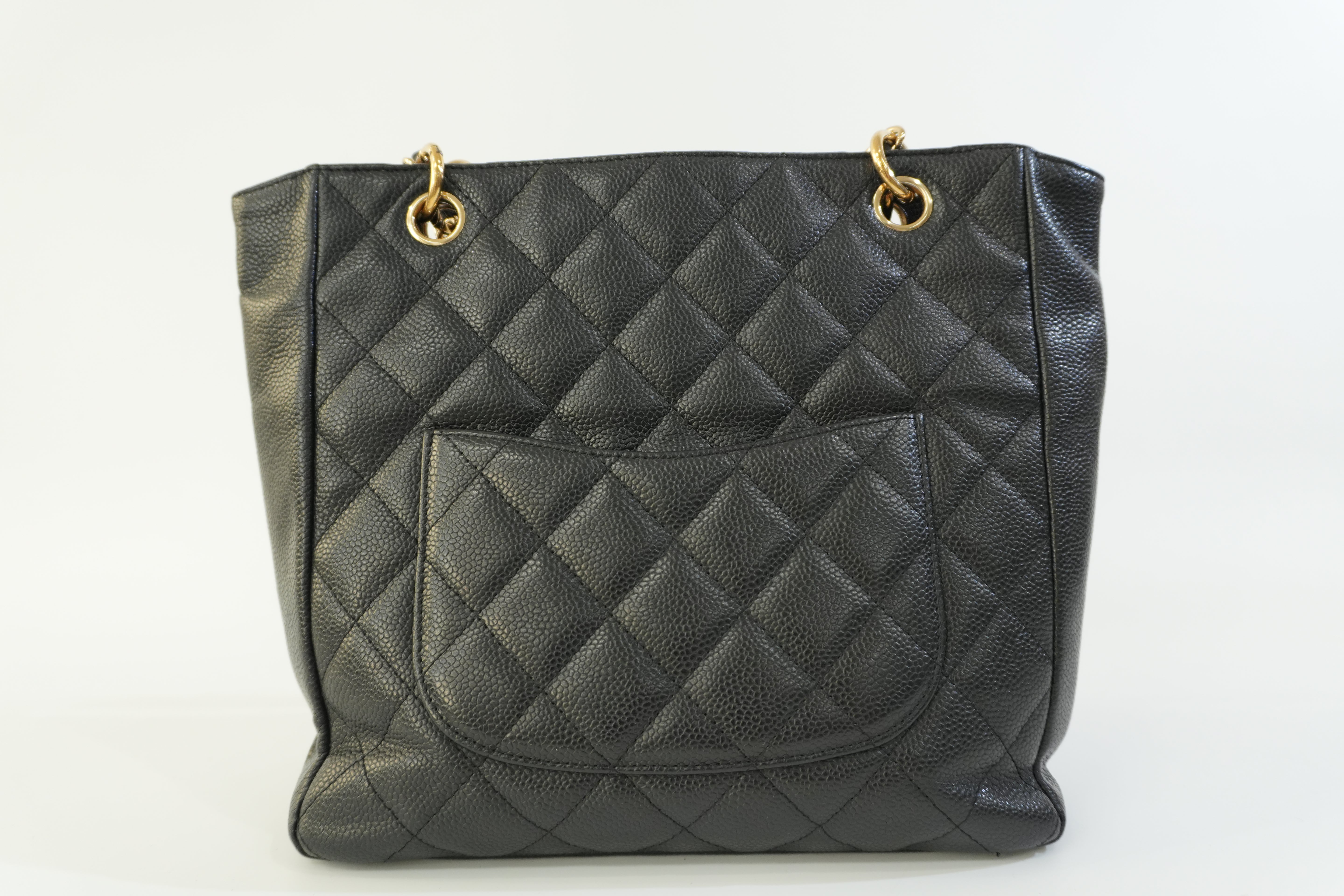 Pre-owned Chanel Caviar Skin Leather PST Chain Shoulder Bag Black Used