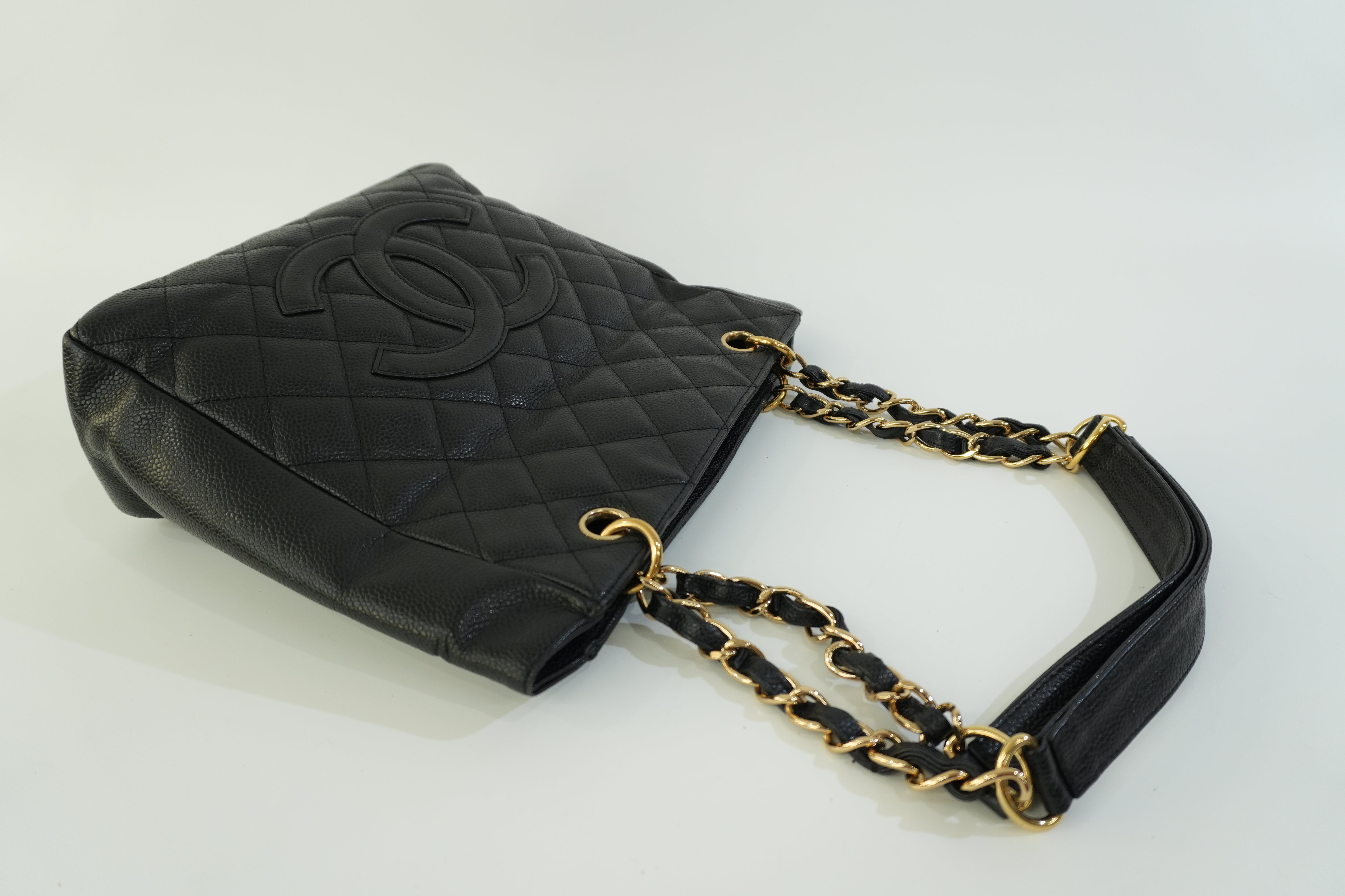 Pre-owned Chanel Caviar Skin Leather PST Chain Shoulder Bag Black Used