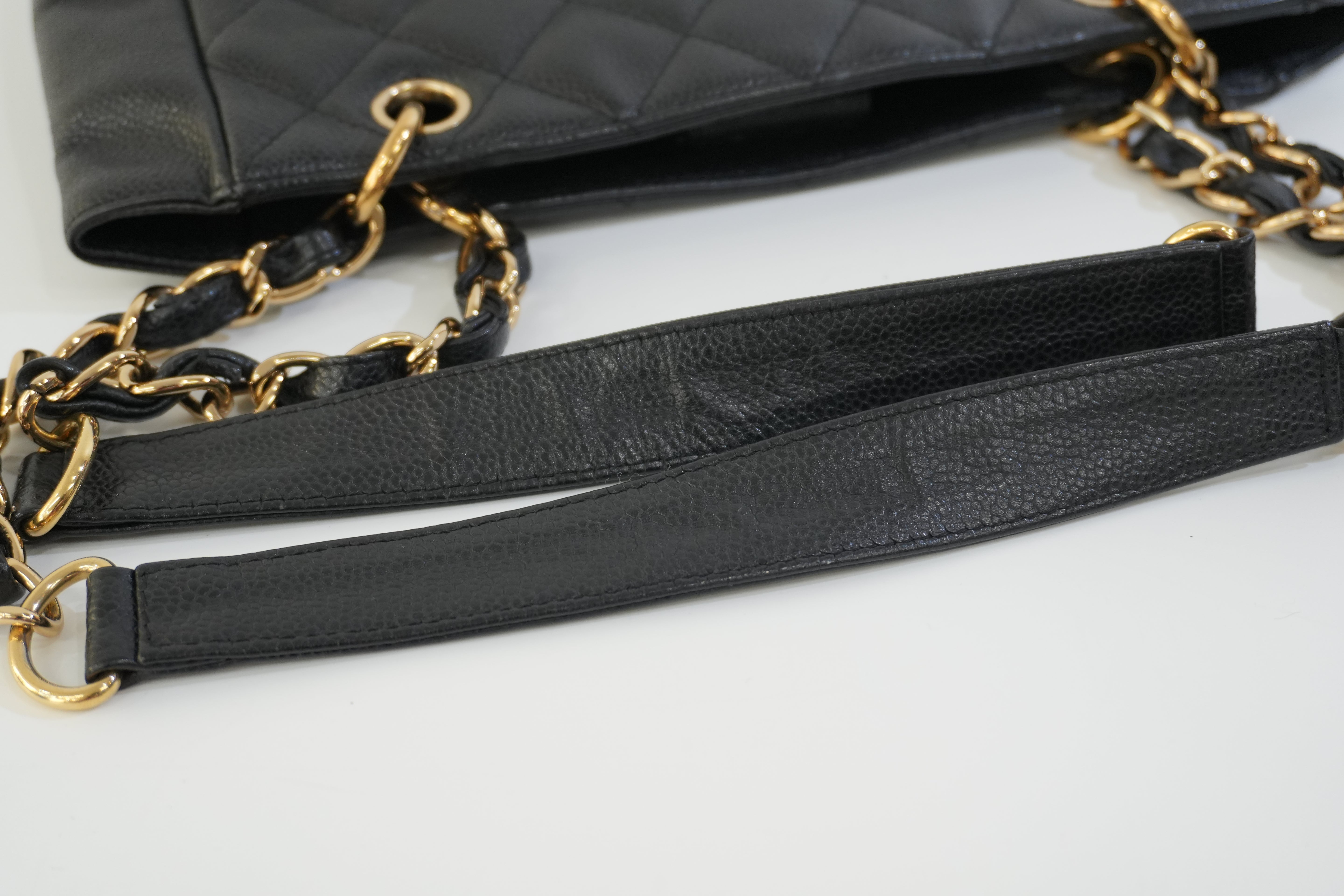 Pre-owned Chanel Caviar Skin Leather PST Chain Shoulder Bag Black Used