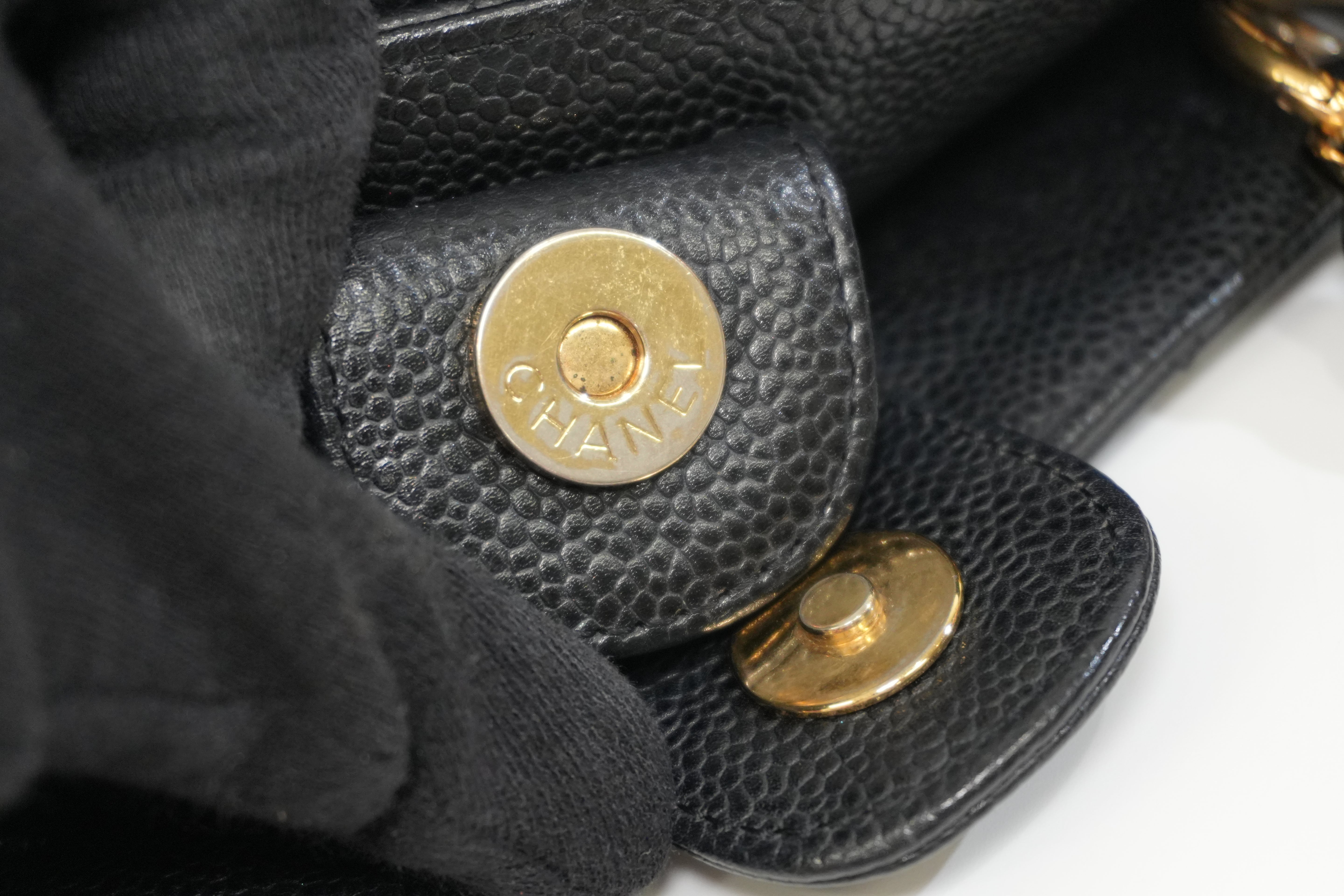 Pre-owned Chanel Caviar Skin Leather PST Chain Shoulder Bag Black Used