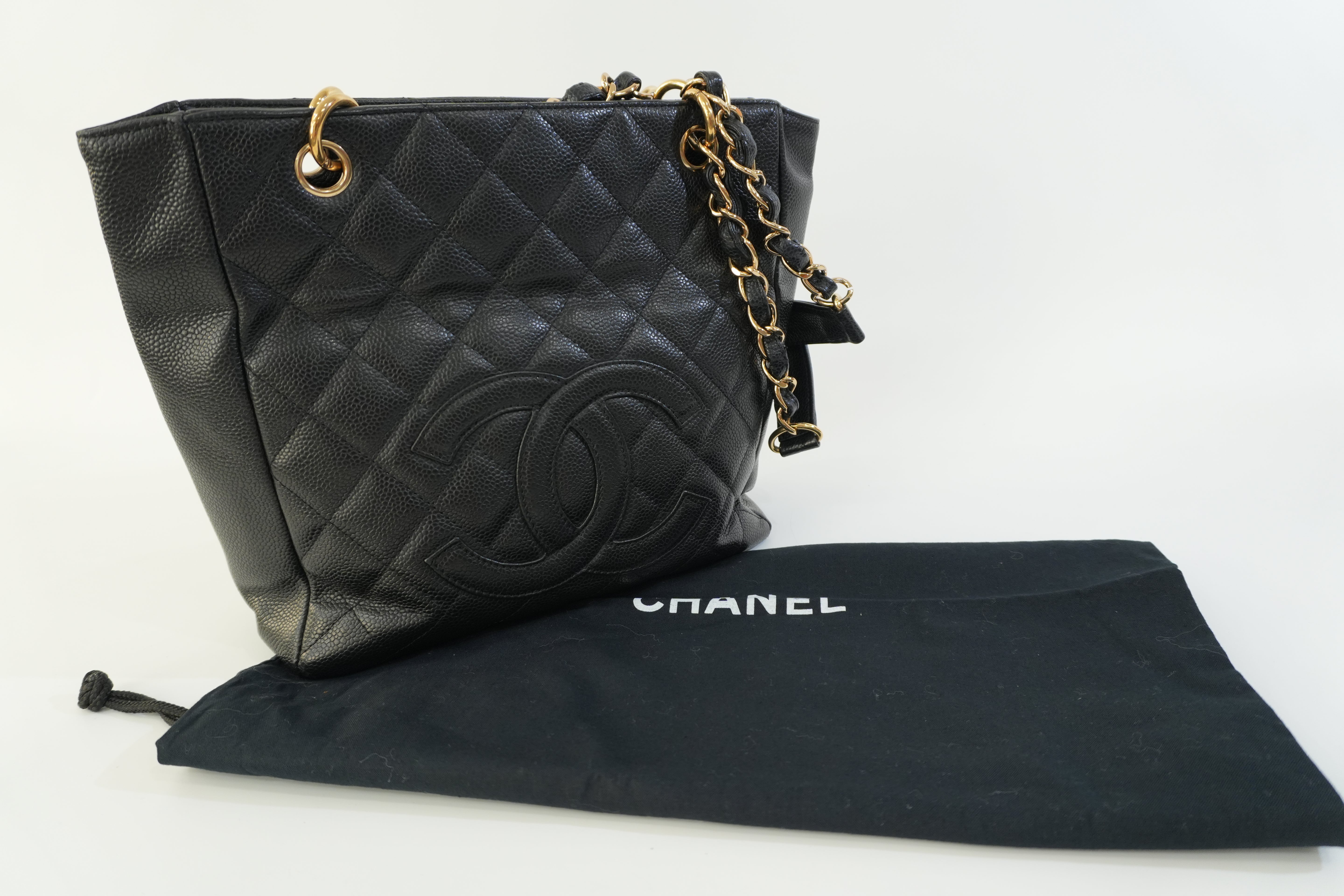 Pre-owned Chanel Caviar Skin Leather PST Chain Shoulder Bag Black Used