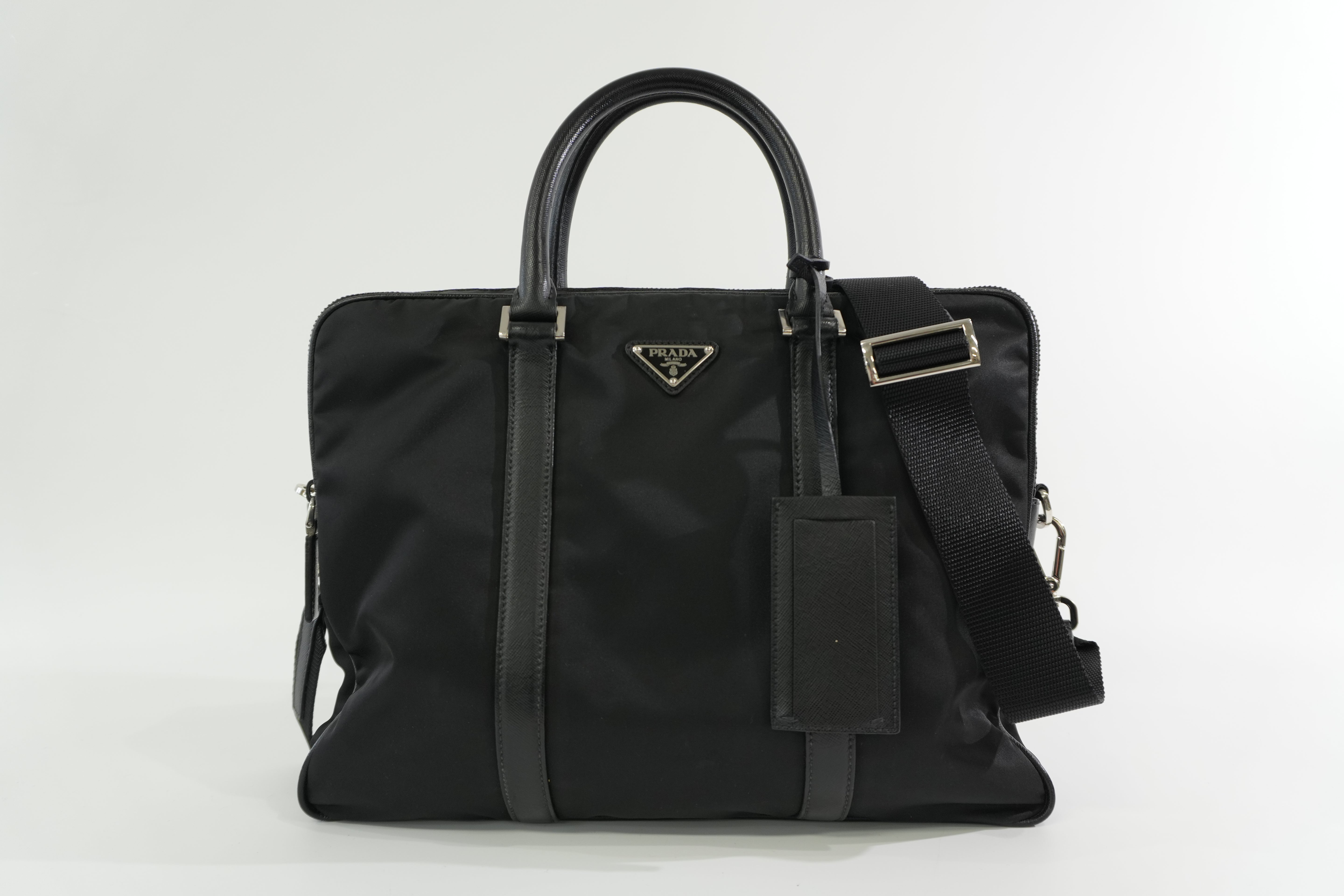 Pre-owned Prada Nylon Two Way Laptop Shoulder Bag Black Used
