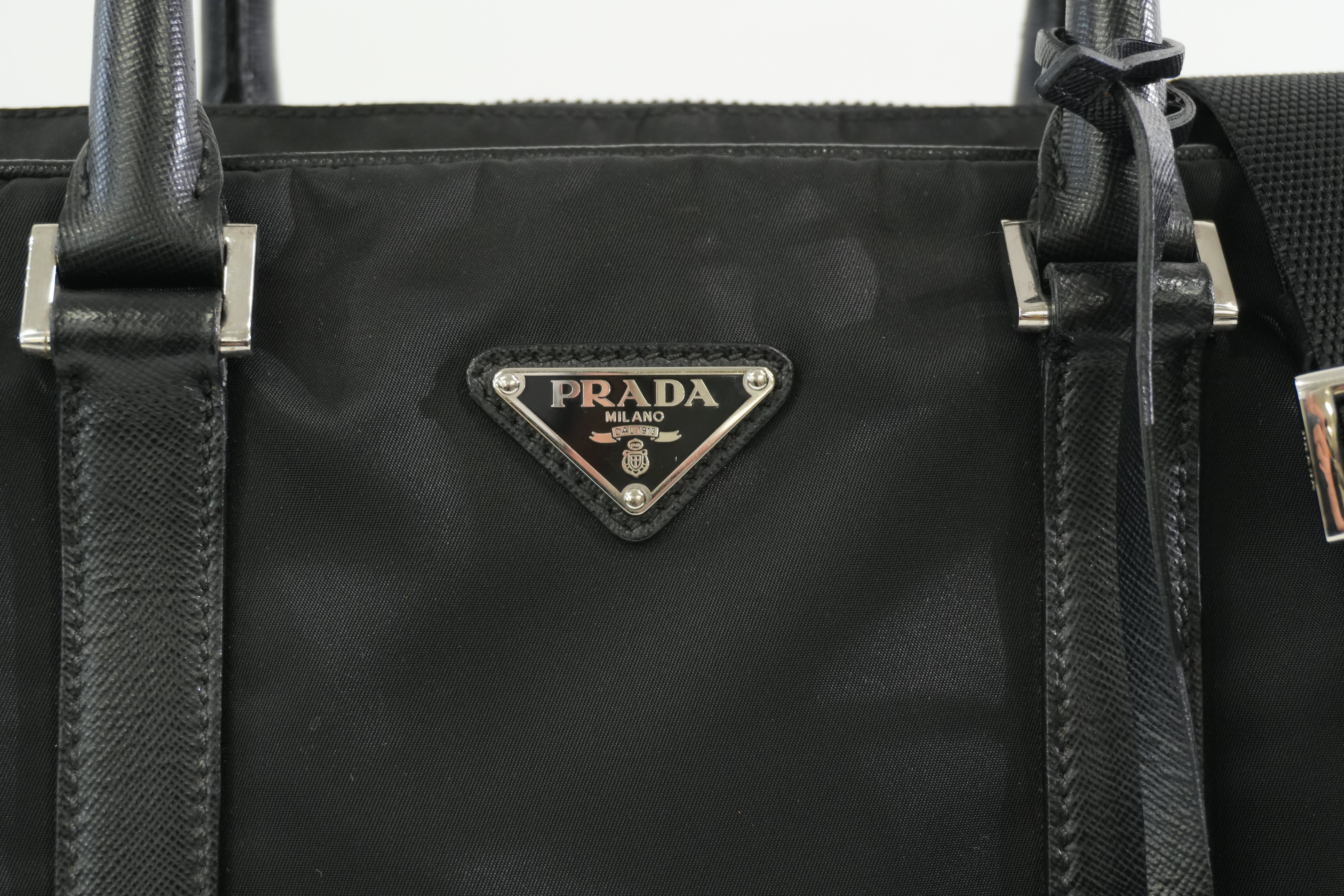 Pre-owned Prada Nylon Two Way Laptop Shoulder Bag Black Used