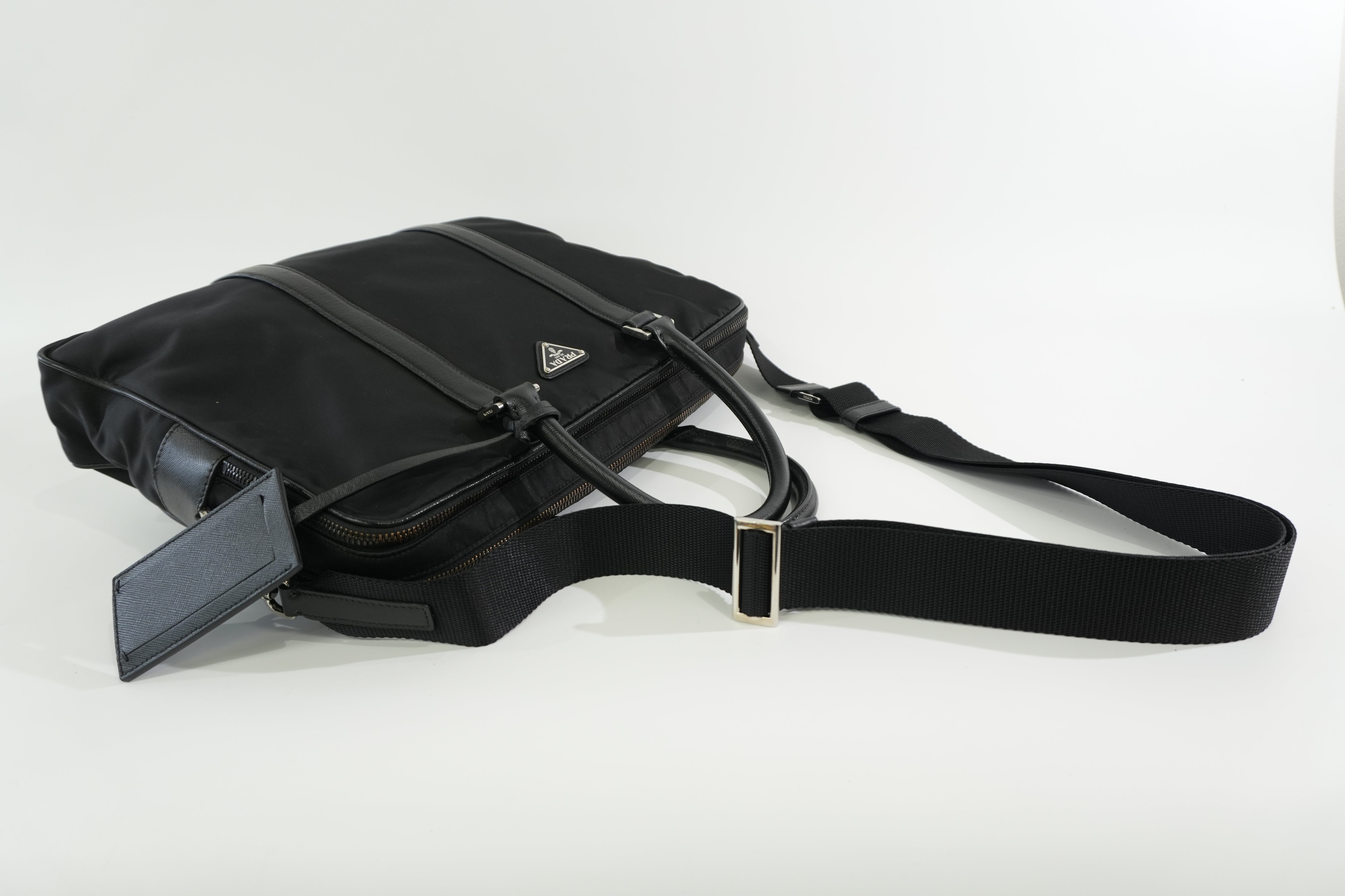 Pre-owned Prada Nylon Two Way Laptop Shoulder Bag Black Used