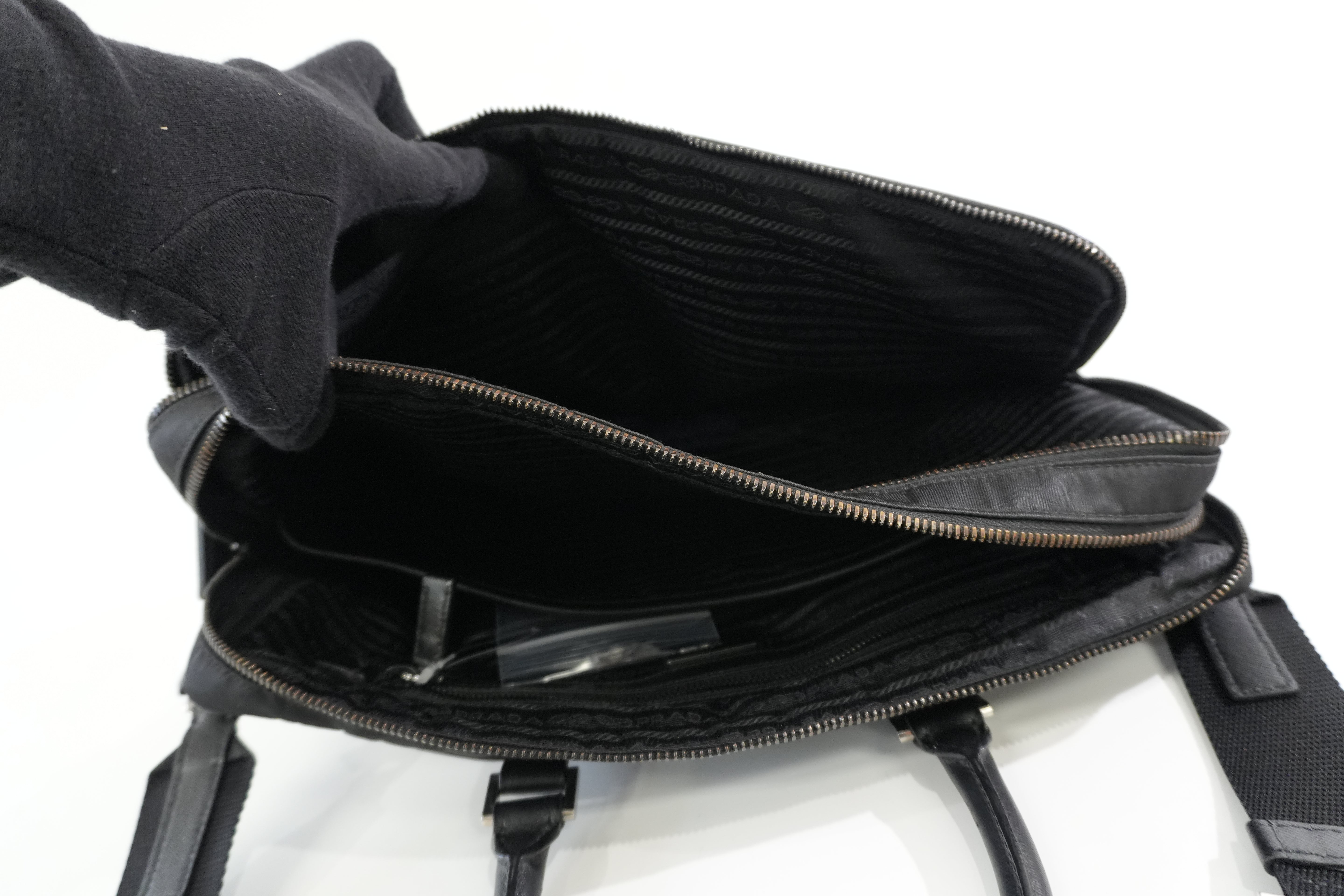 Pre-owned Prada Nylon Two Way Laptop Shoulder Bag Black Used