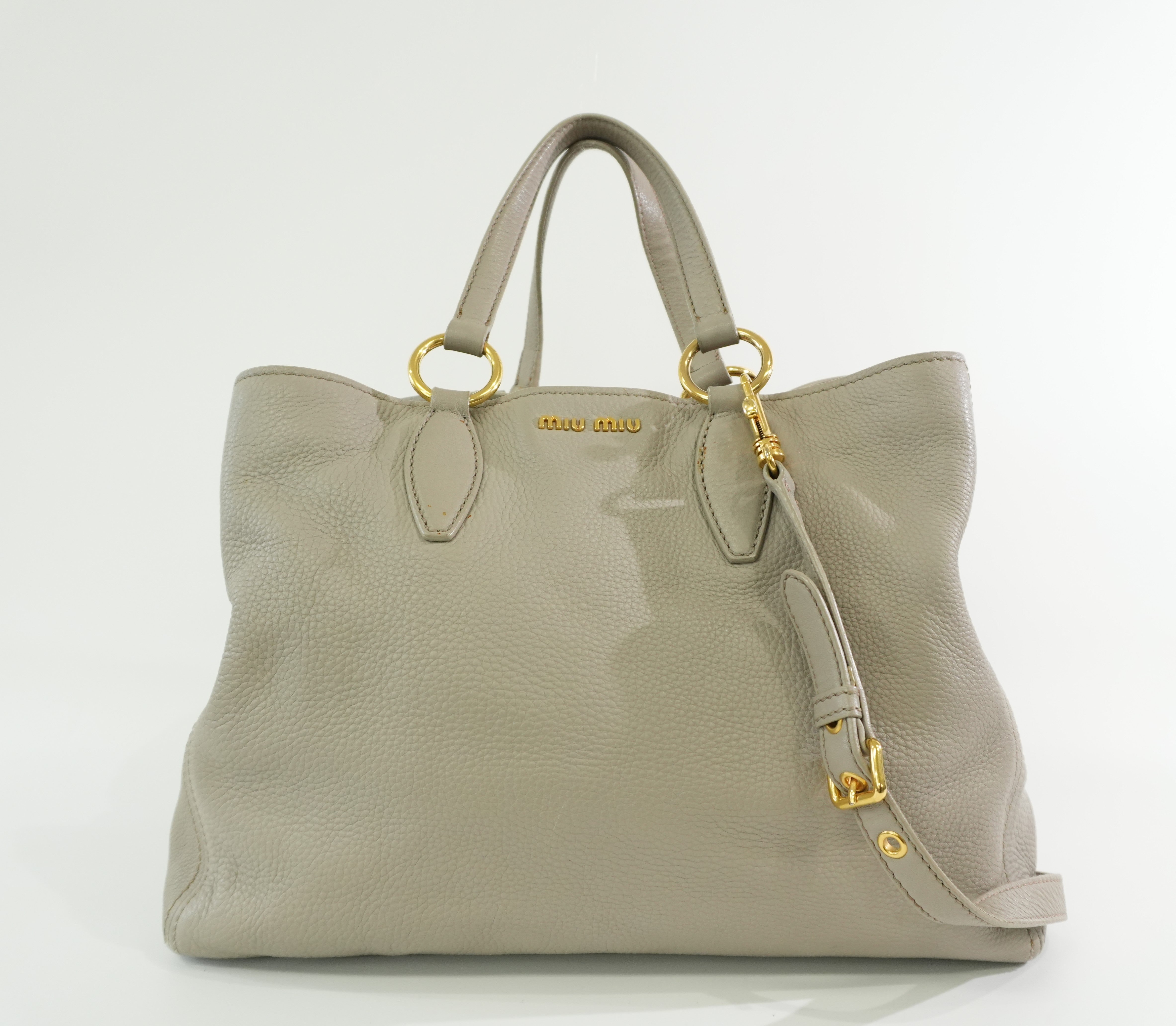 Pre-owned Miumiu Leather Two Way Tote Bag Gray Used