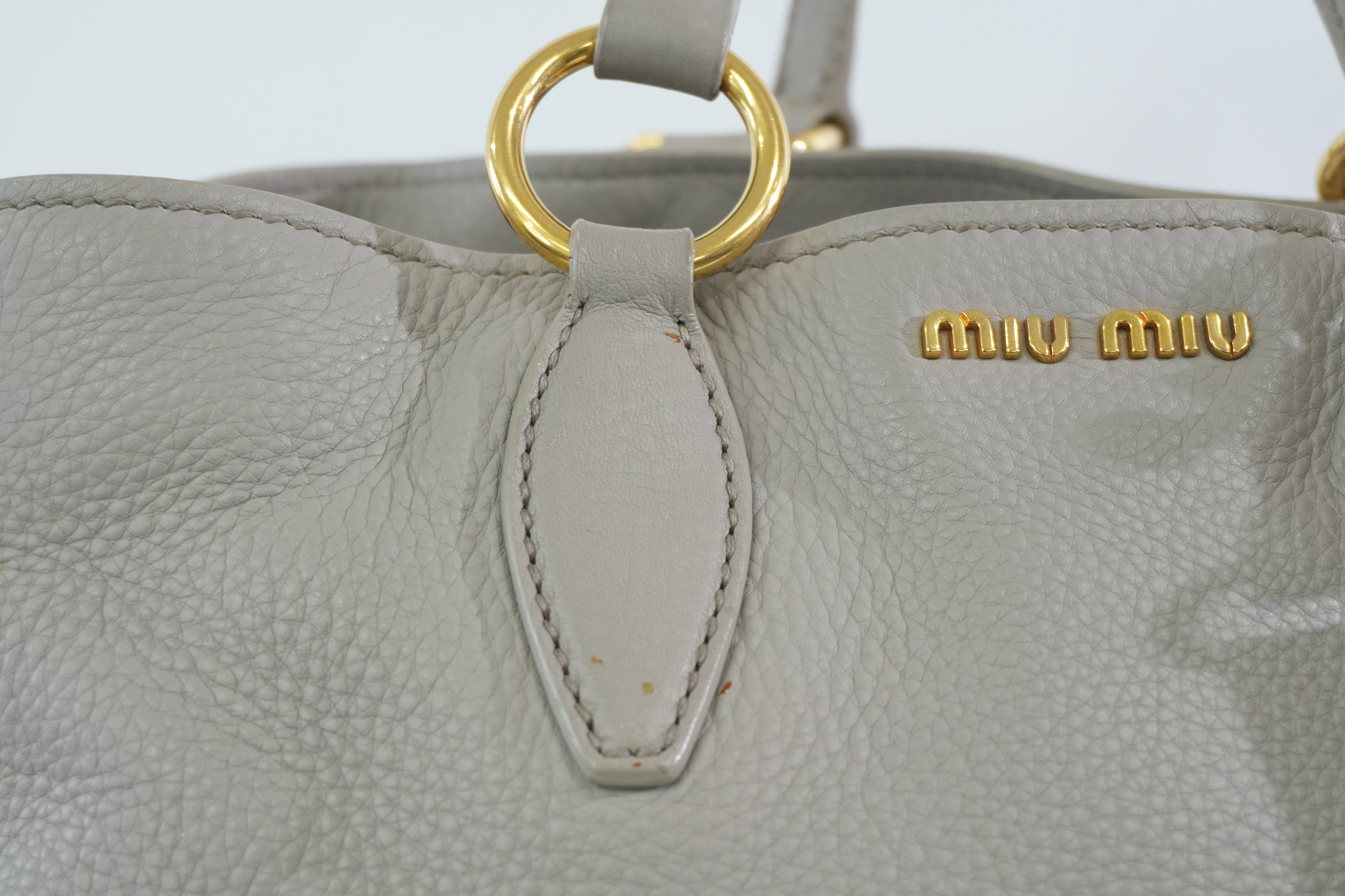 Pre-owned Miumiu Leather Two Way Tote Bag Gray Used