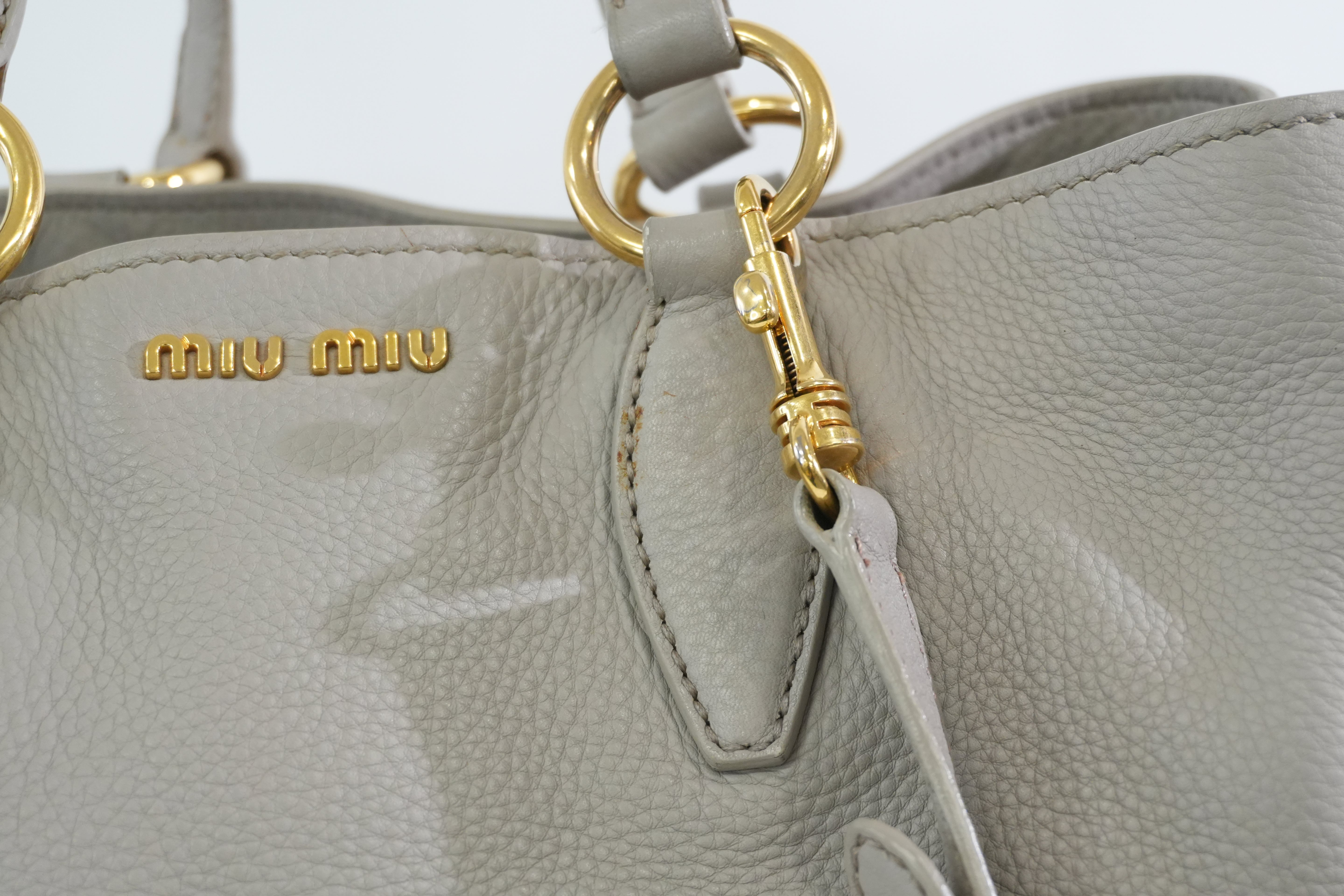 Pre-owned Miumiu Leather Two Way Tote Bag Gray Used